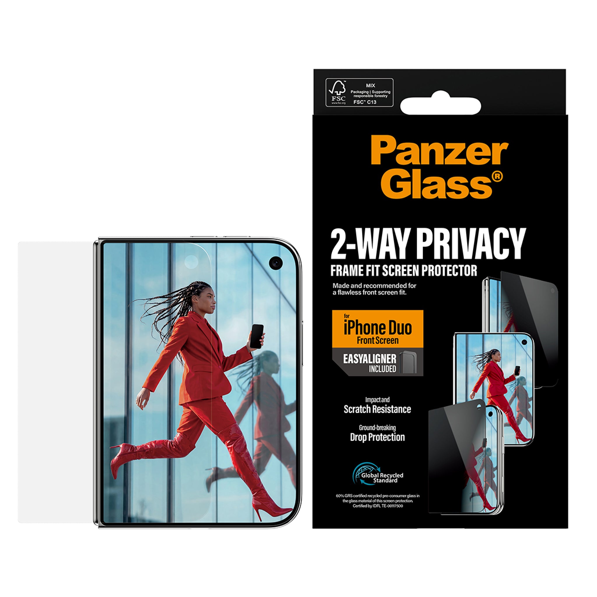 PanzerGlass® Privacy Außendisplay Displayschutz iPhone Duo | RahmenFit m. EasyAligner