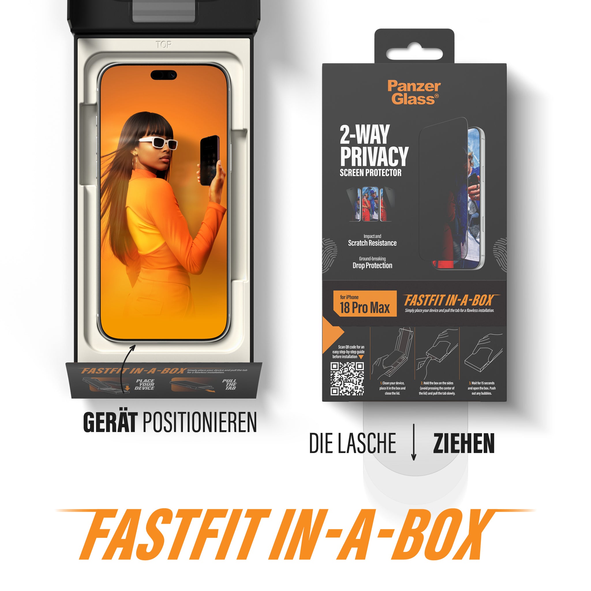 PanzerGlass® 2-Way Privacy Displayschutz iPhone 18 Pro Max | Ultra-Wide Fit m. FASTFIT IN-A-BOX