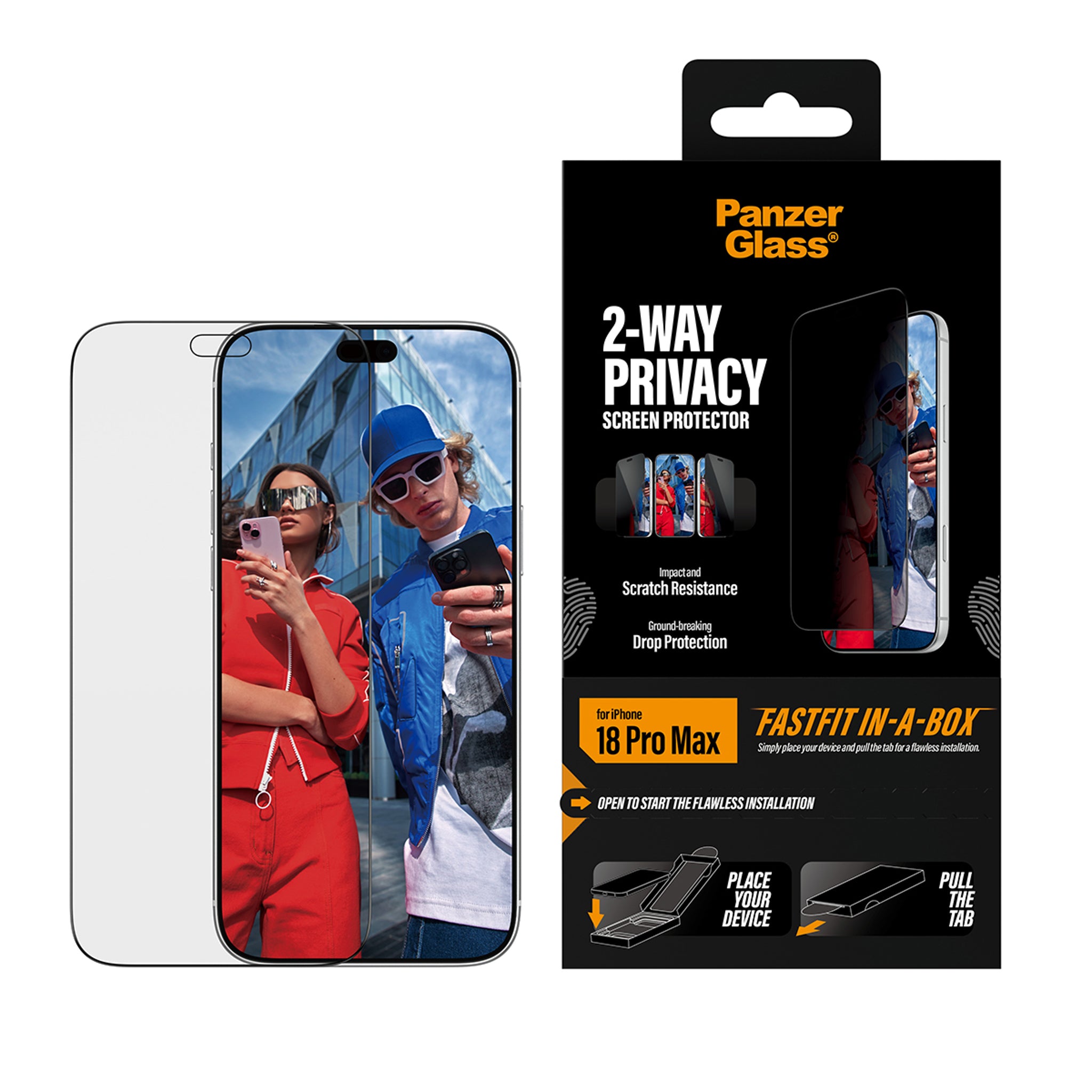 PanzerGlass® 2-Way Privacy Displayschutz iPhone 18 Pro Max | Ultra-Wide Fit m. FASTFIT IN-A-BOX