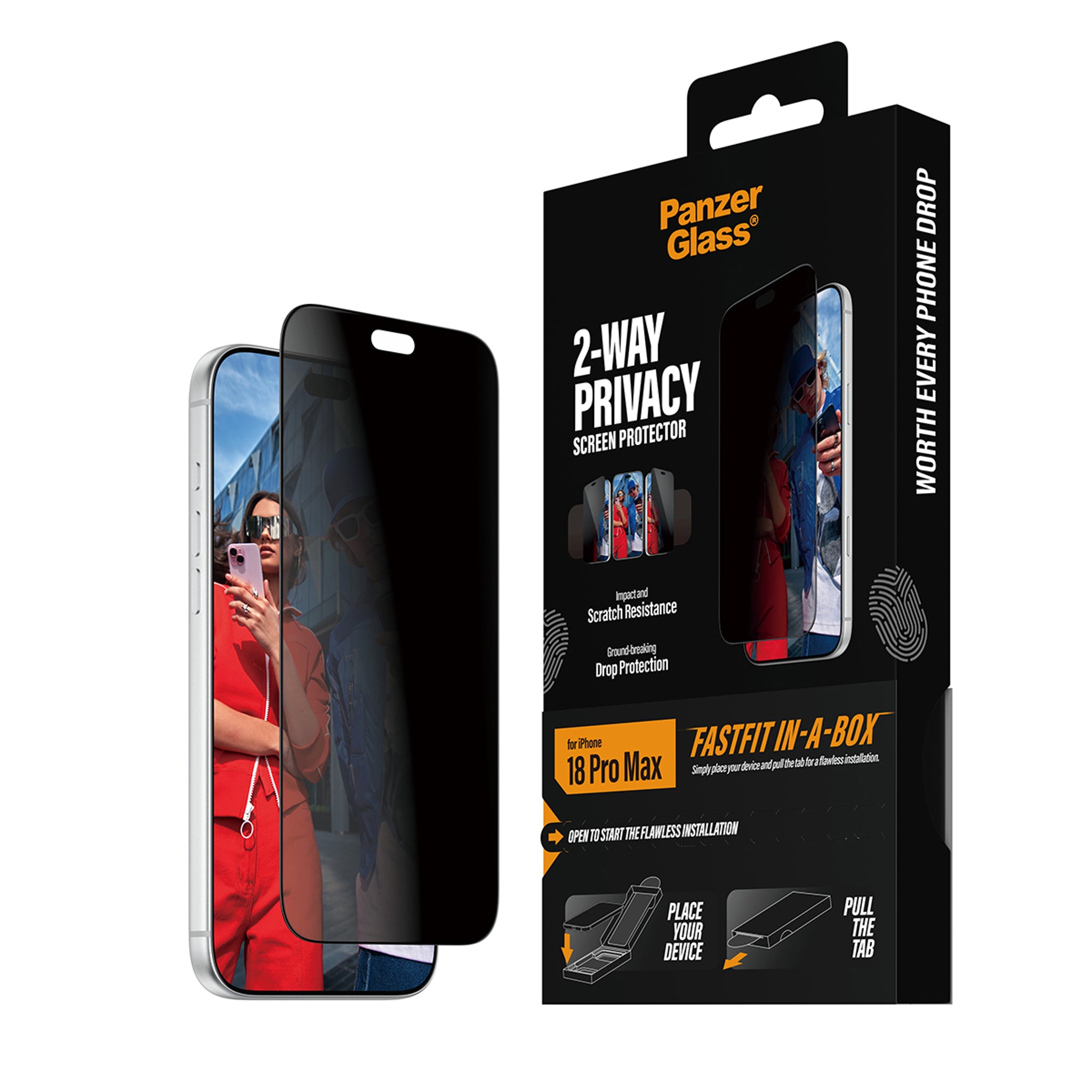 PanzerGlass® 2-Way Privacy Displayschutz iPhone 18 Pro Max | Ultra-Wide Fit m. FASTFIT IN-A-BOX