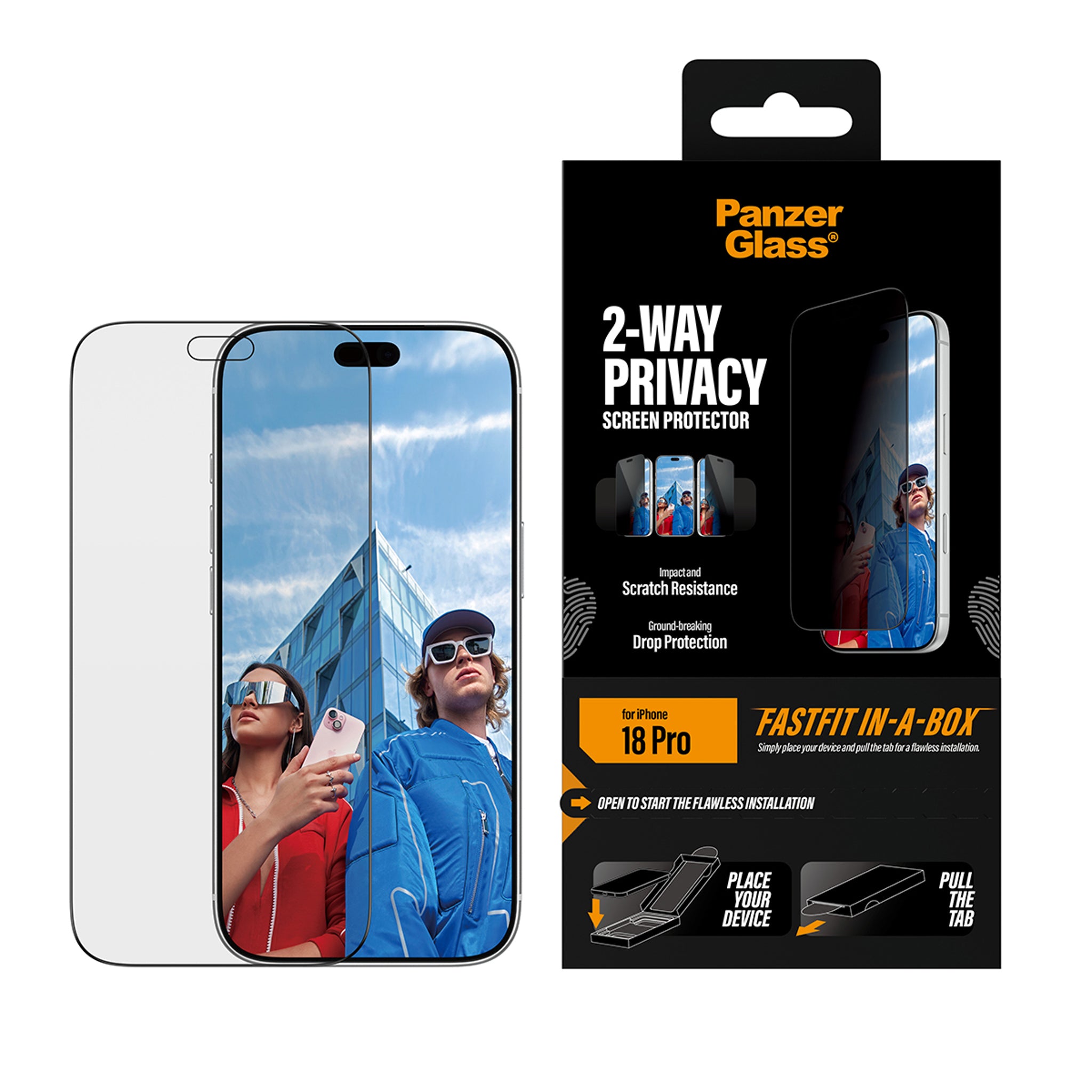 PanzerGlass® 2-Way Privacy Displayschutz iPhone 18 Pro | Ultra-Wide Fit m. FASTFIT IN-A-BOX