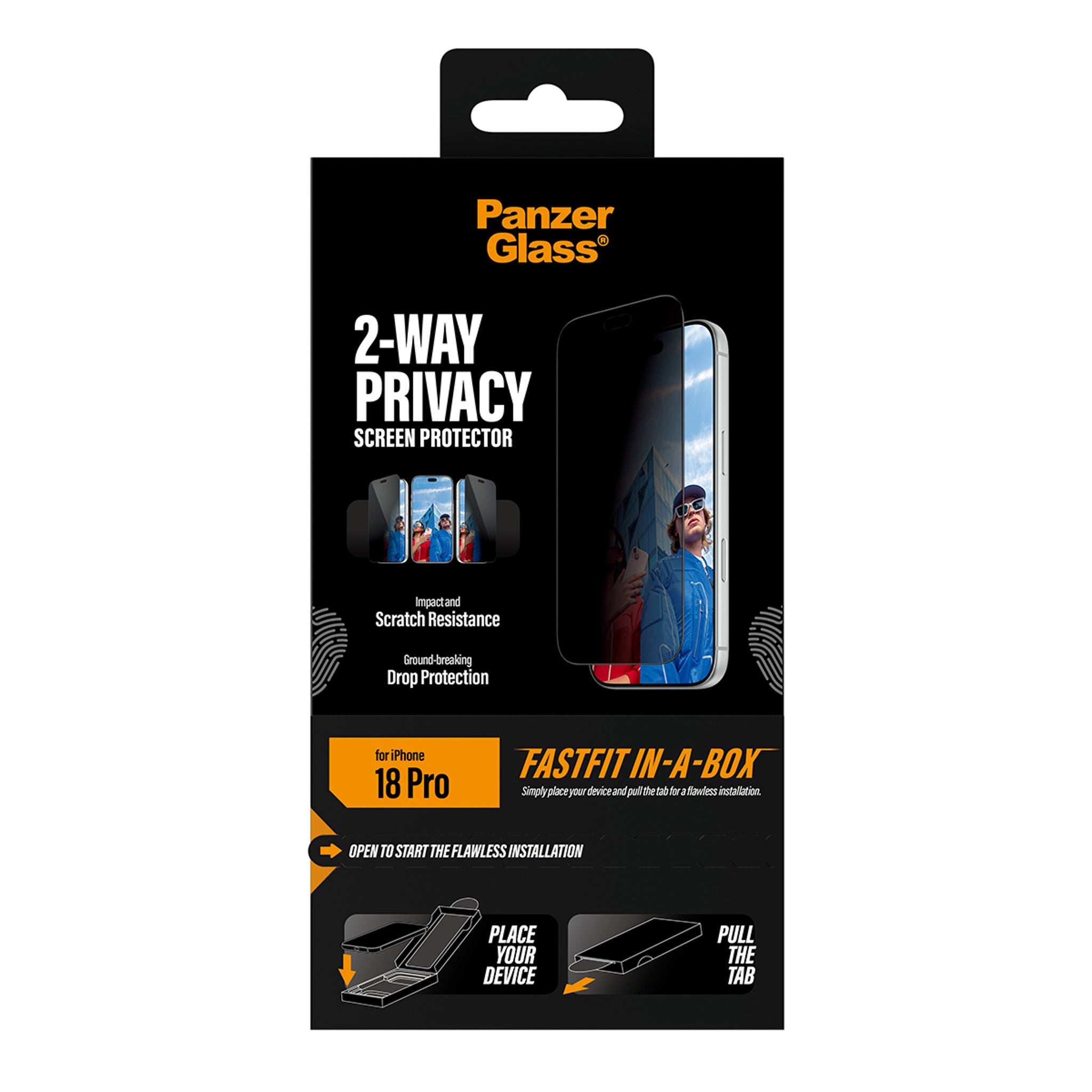 PanzerGlass® 2-Way Privacy Displayschutz iPhone 18 Pro | Ultra-Wide Fit m. FASTFIT IN-A-BOX
