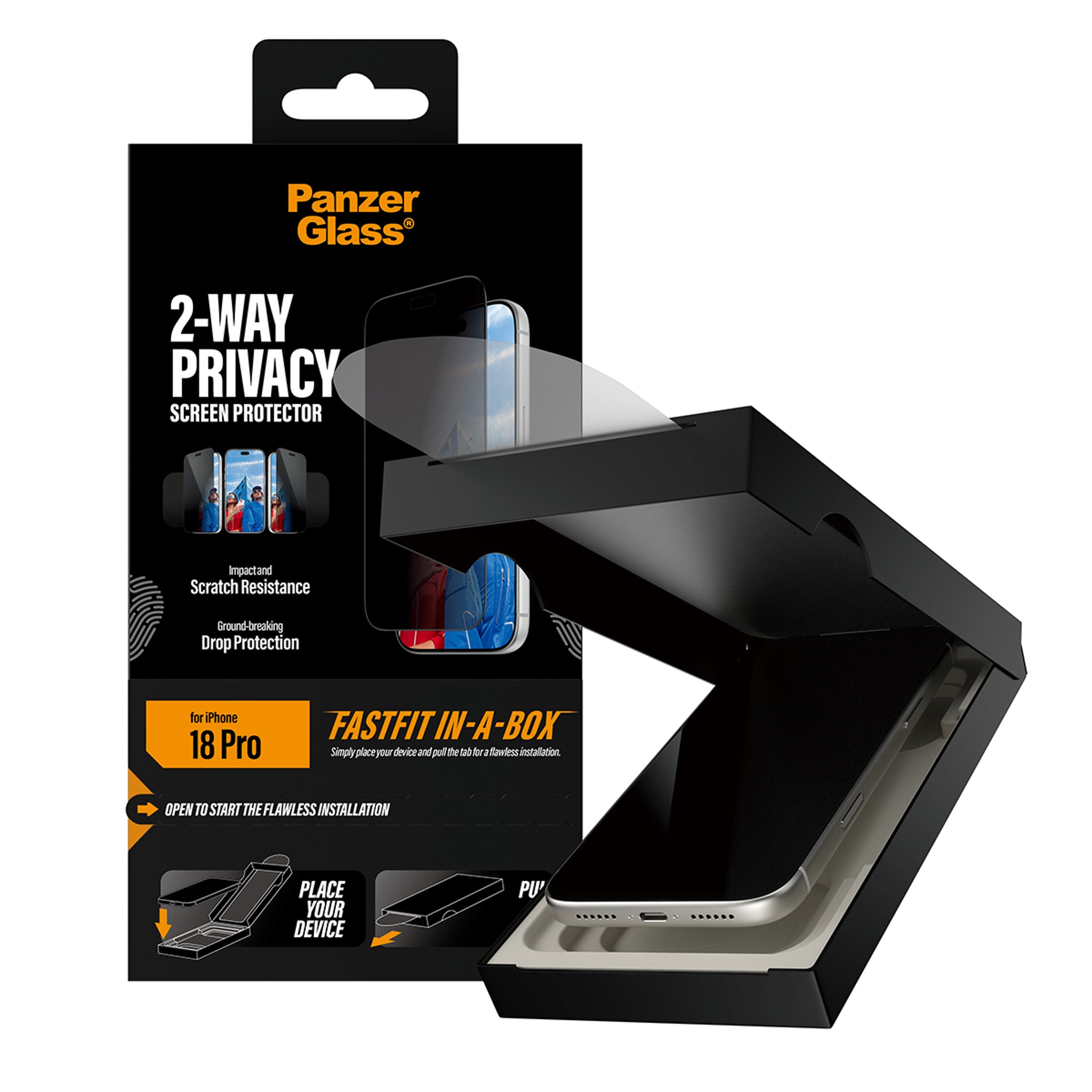 PanzerGlass® 2-Way Privacy Displayschutz iPhone 18 Pro | Ultra-Wide Fit m. FASTFIT IN-A-BOX