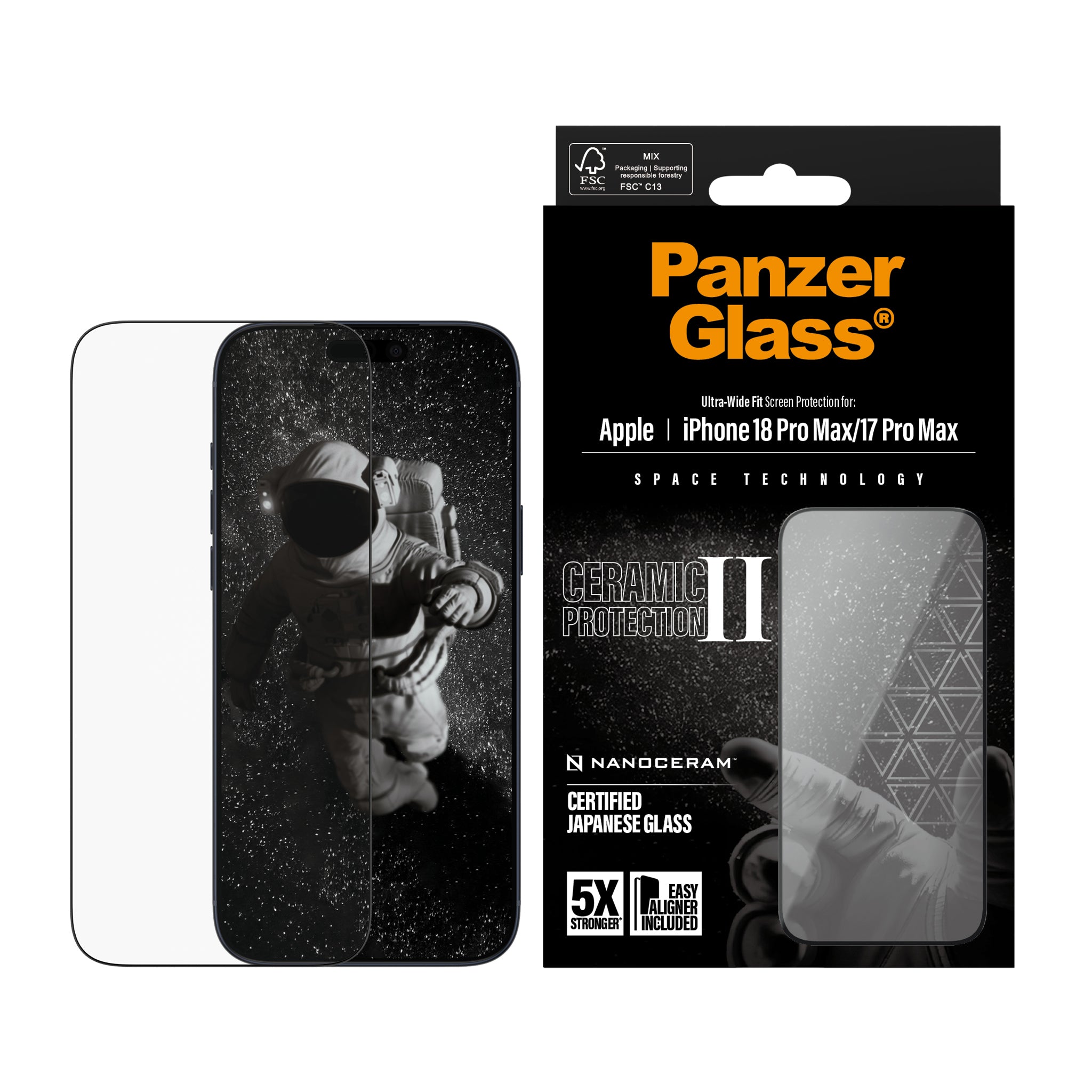 PanzerGlass® Ceramic II Displayschutz iPhone 18 Pro Max | 17 Pro Max | Ultra-Wide Fit m. EasyAligner