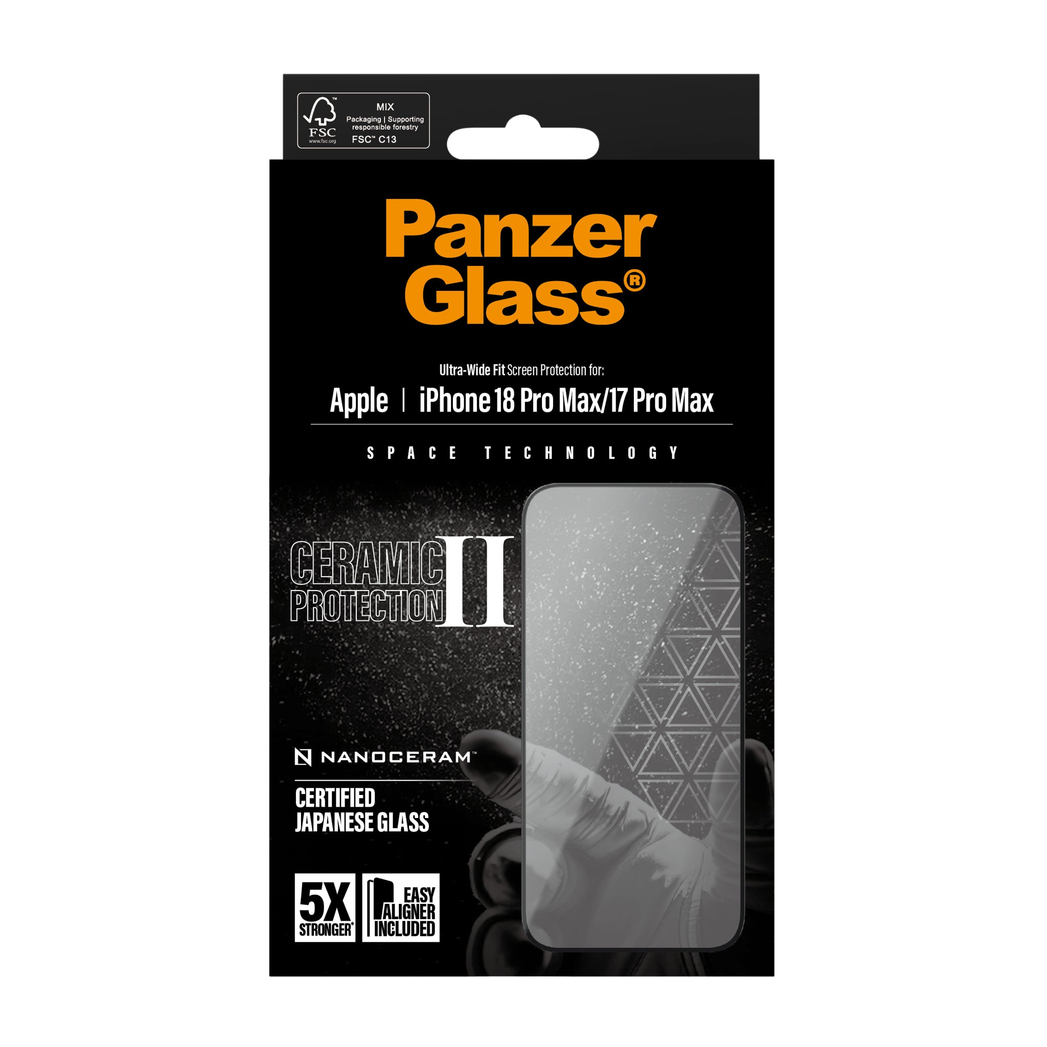 PanzerGlass® Ceramic II Displayschutz iPhone 18 Pro Max | 17 Pro Max | Ultra-Wide Fit m. EasyAligner