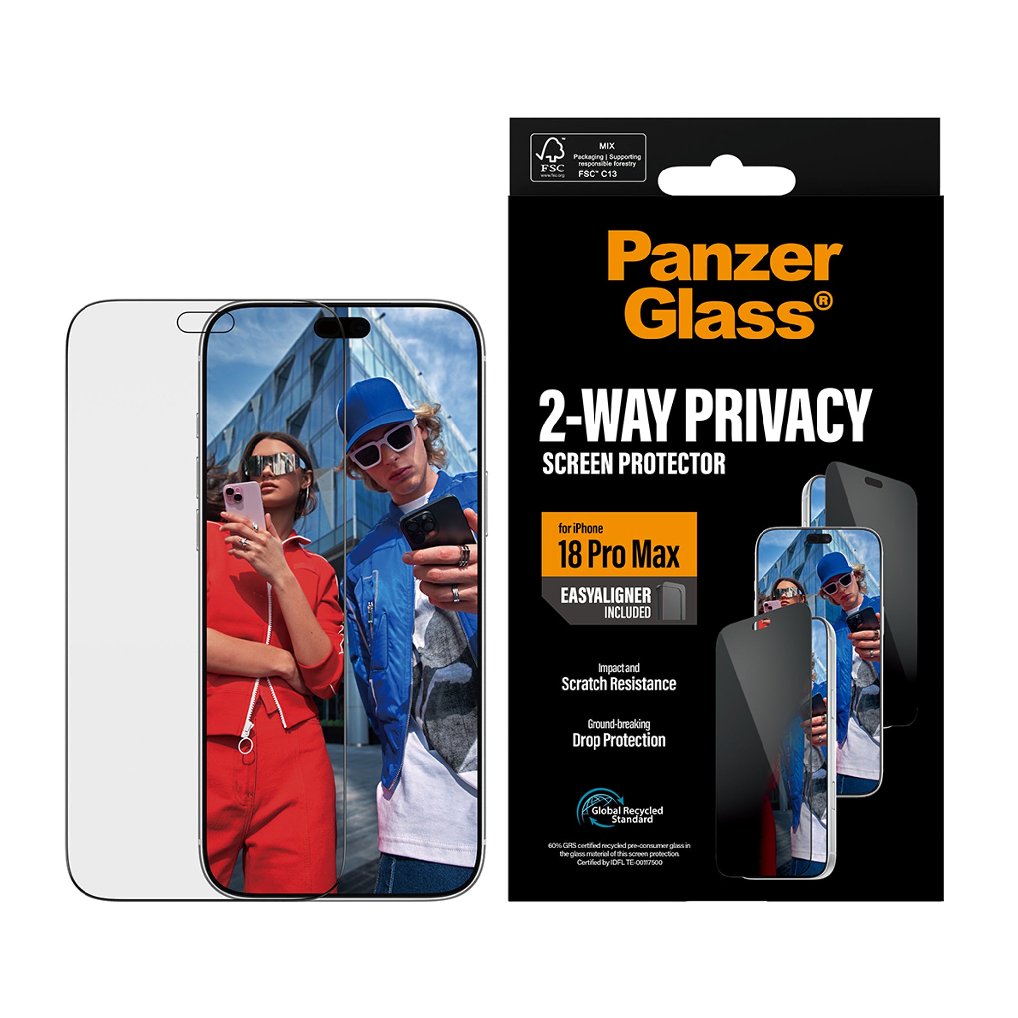 PanzerGlass® 2-Way Privacy Displayschutz iPhone 18 Pro Max | Ultra-Wide Fit m. EasyAligner