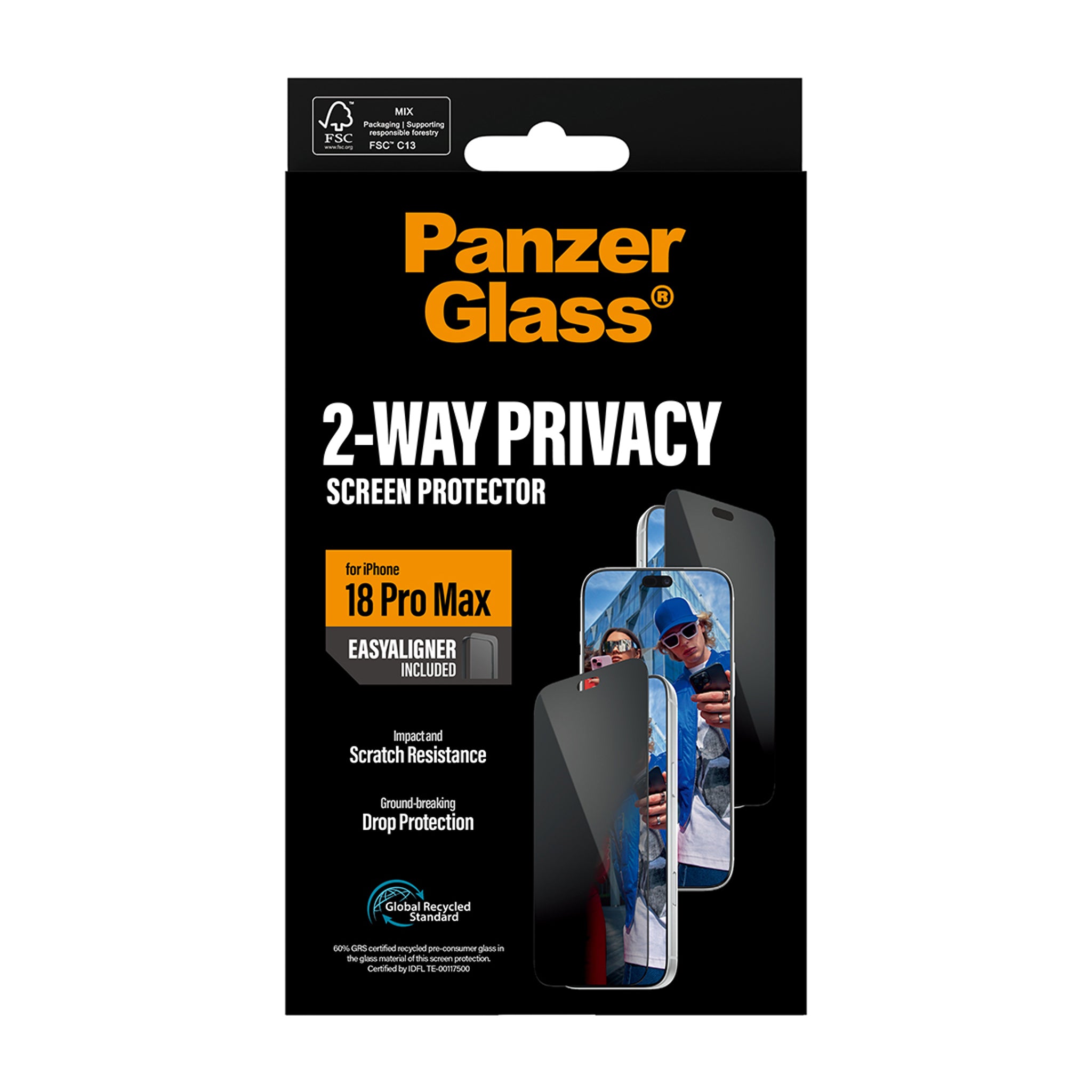 PanzerGlass® 2-Way Privacy Displayschutz iPhone 18 Pro Max | Ultra-Wide Fit m. EasyAligner