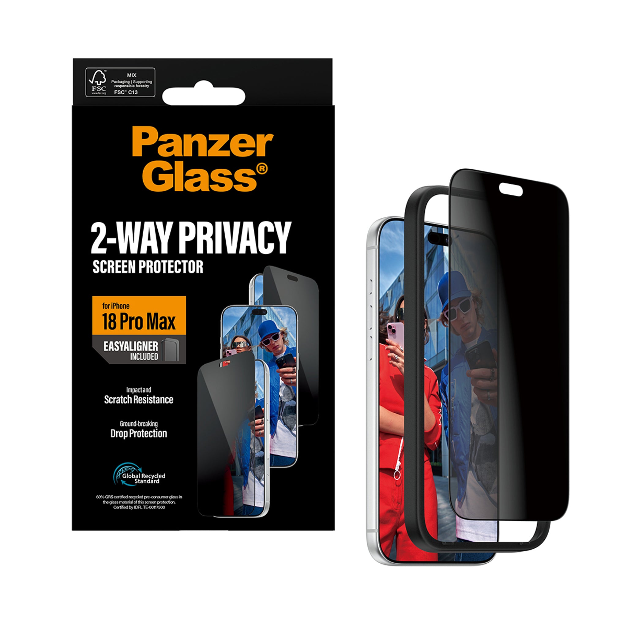 PanzerGlass® 2-Way Privacy Displayschutz iPhone 18 Pro Max | Ultra-Wide Fit m. EasyAligner
