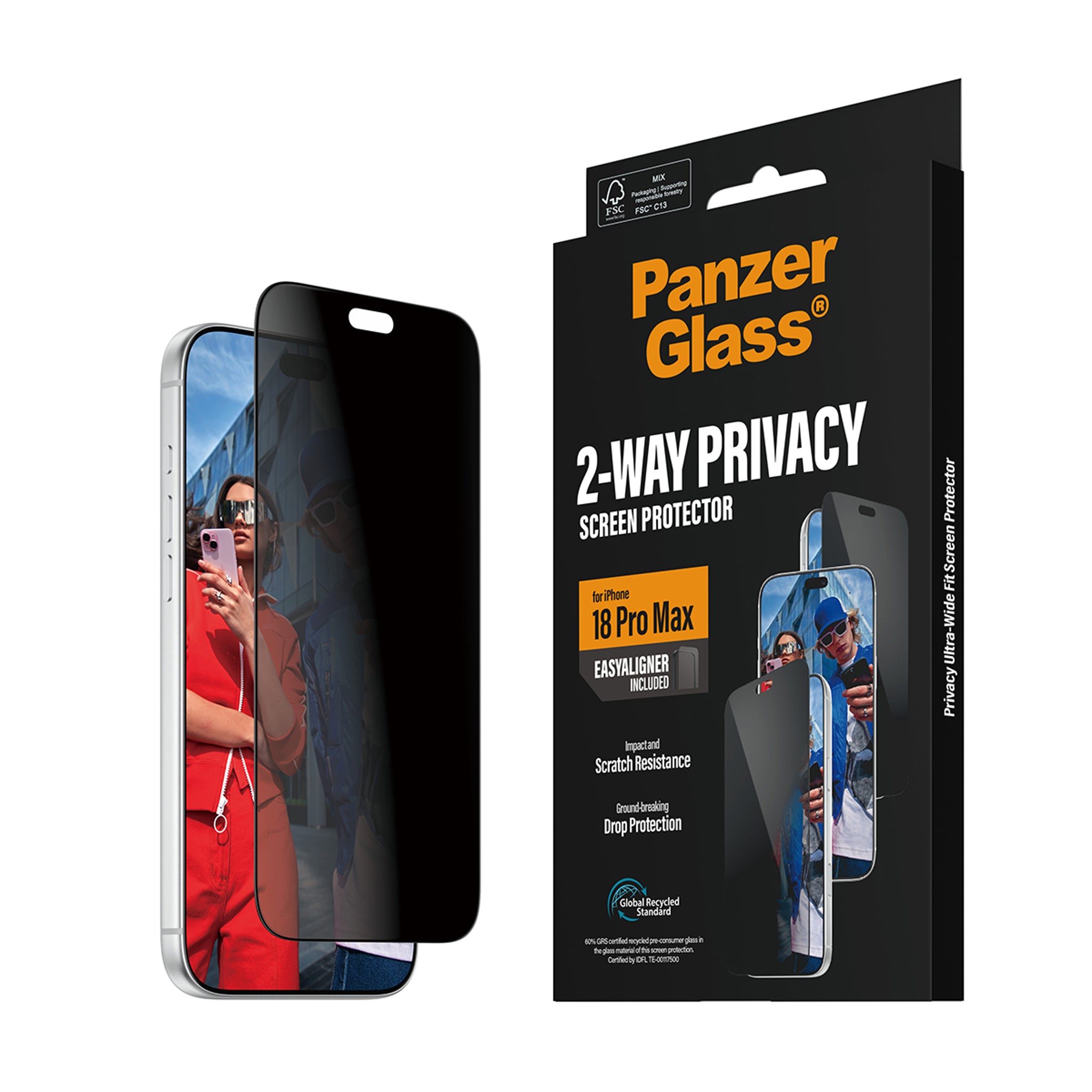 PanzerGlass® 2-Way Privacy Displayschutz iPhone 18 Pro Max | Ultra-Wide Fit m. EasyAligner