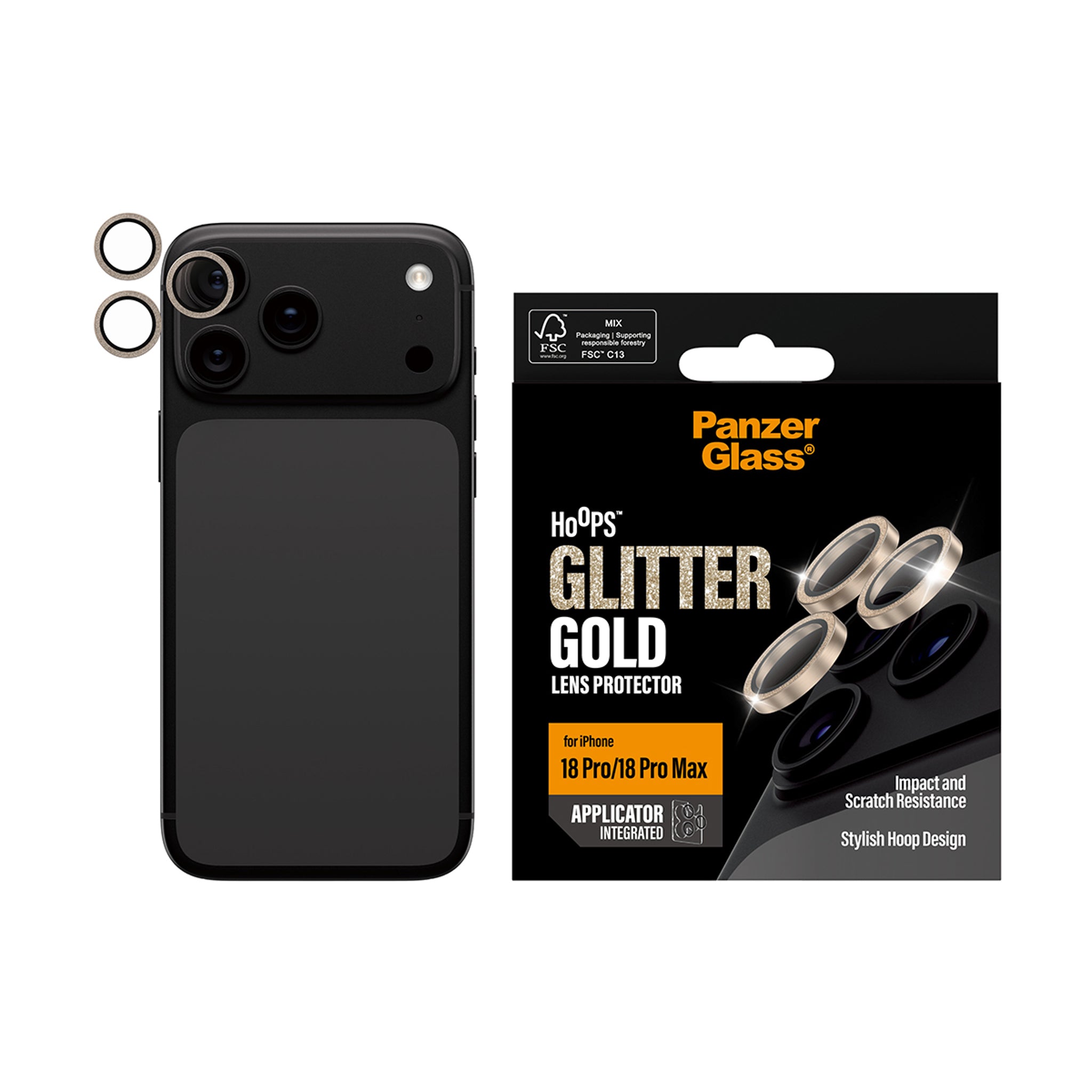 PanzerGlass® Hoops® Kameraschutz Glitter Gold iPhone 18 Pro | 18 Pro Max