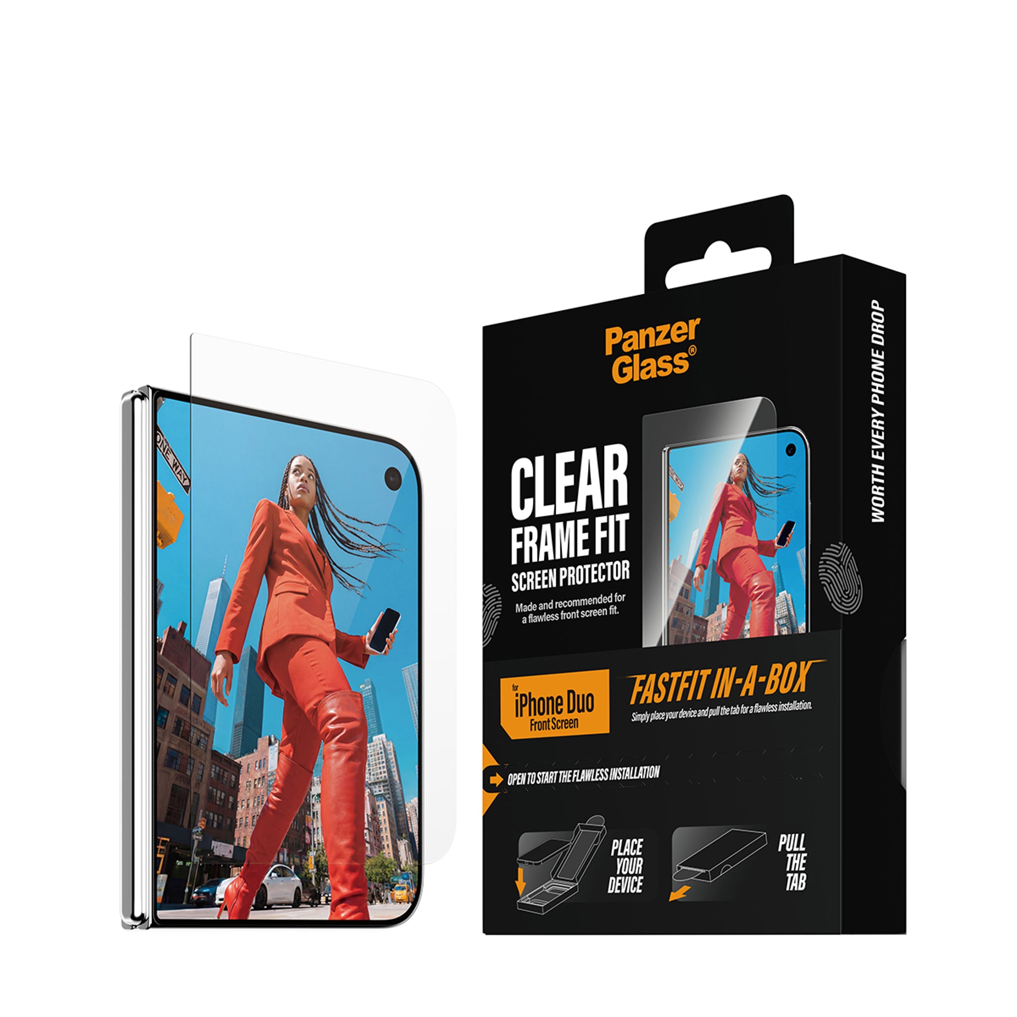 PanzerGlass® Außendisplay Displayschutz iPhone Duo | FRAME FIT m. FASTFIT IN-A-BOX