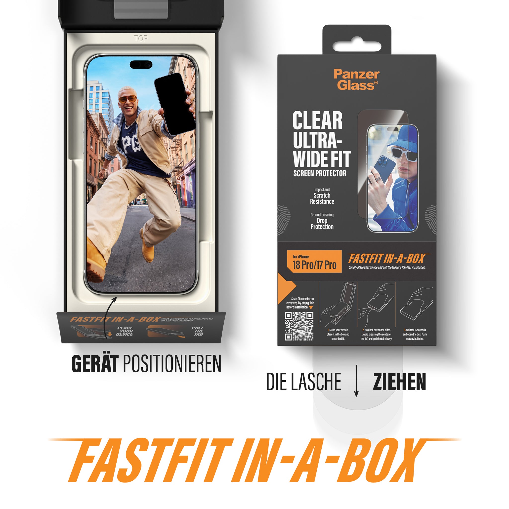 PanzerGlass® Displayschutz iPhone 18 Pro | 17 Pro | Ultra-Wide Fit m. FASTFIT IN-A-BOX