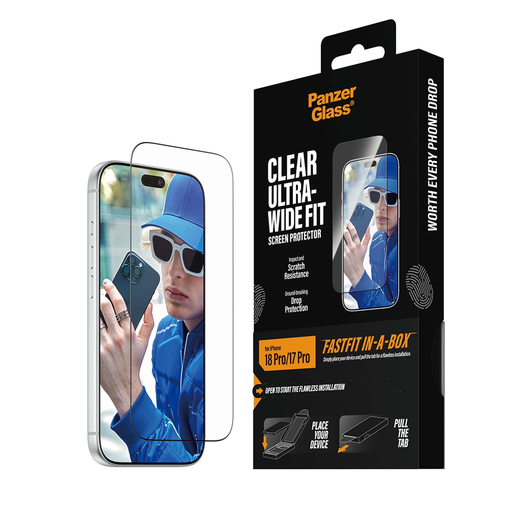 PanzerGlass® Displayschutz iPhone 18 Pro | 17 Pro | Ultra-Wide Fit m. FASTFIT IN-A-BOX