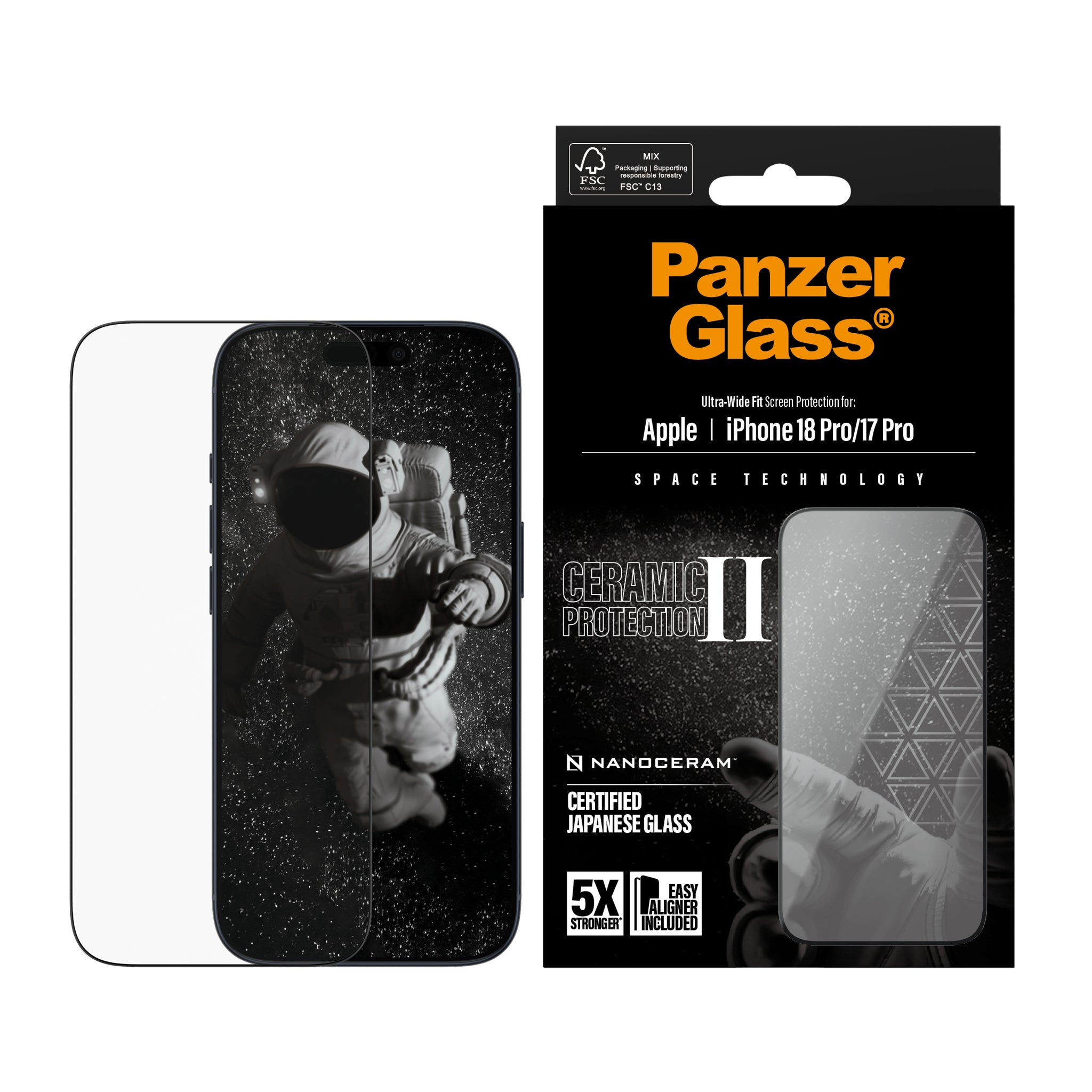 PanzerGlass® Ceramic II Displayschutz iPhone 18 Pro |  17 Pro | Ultra-Wide Fit m. EasyAligner