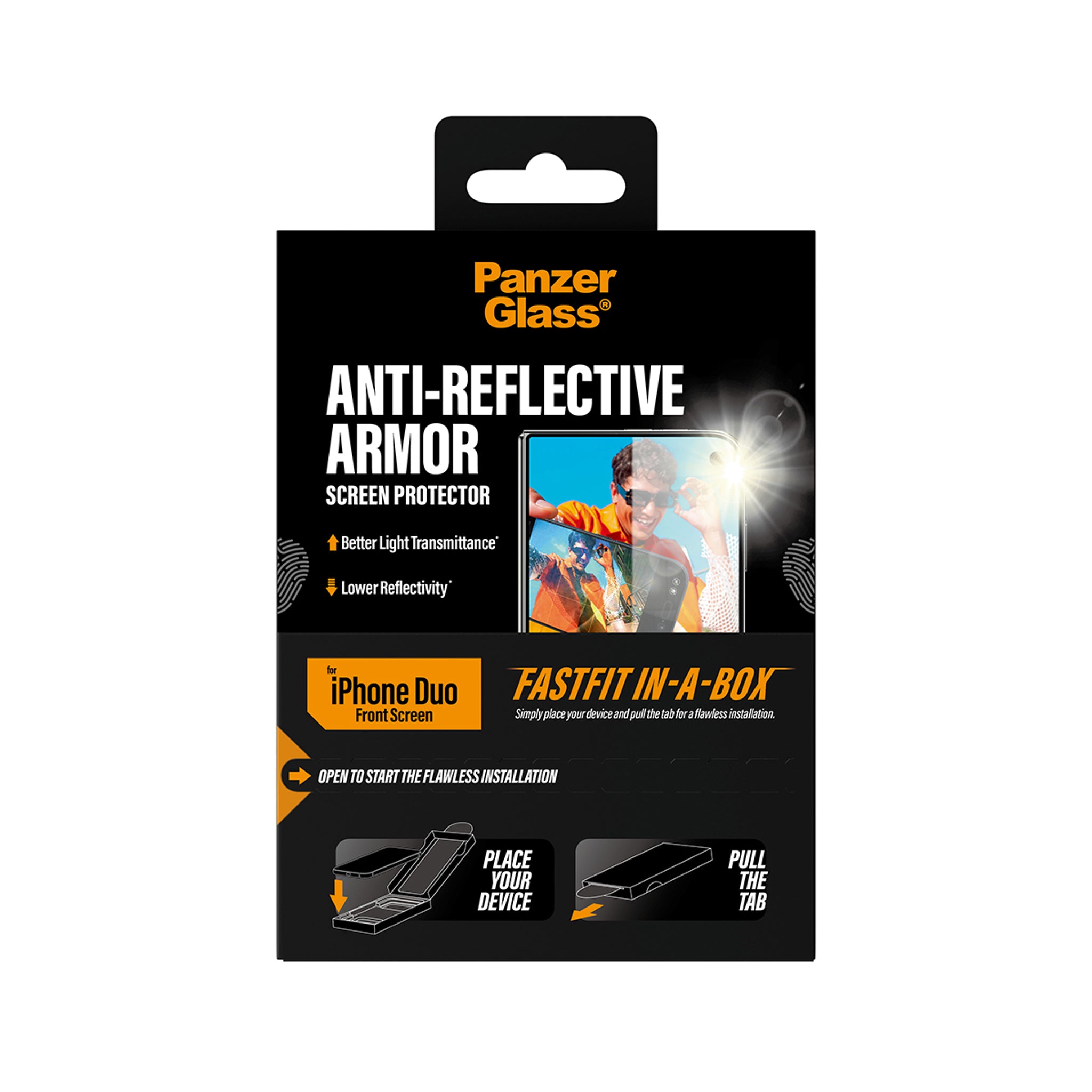 PanzerGlass® Anti-reflective Armor Außendisplay Displayschutz iPhone Duo | FRAME FIT m. FASTFIT IN-A-BOX