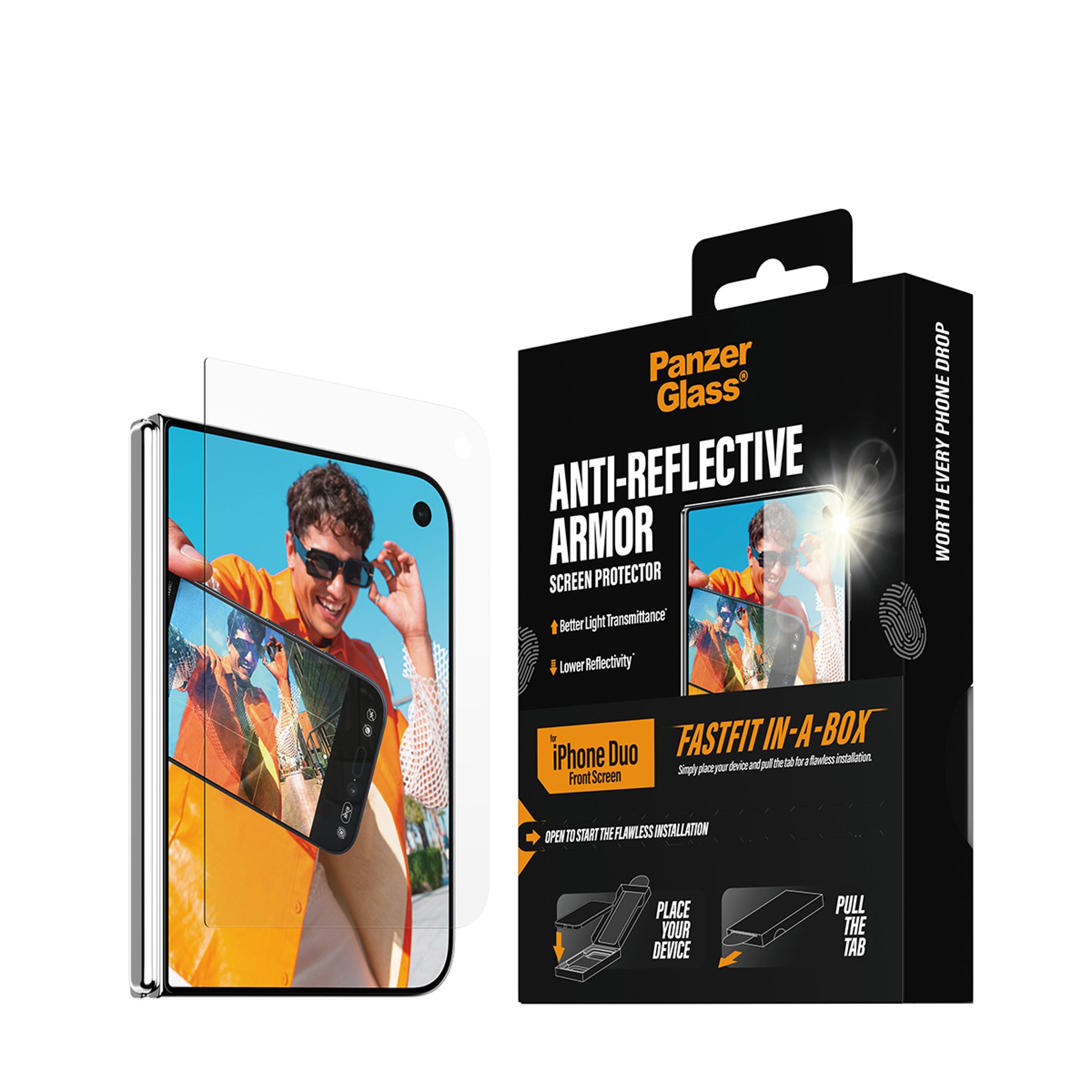 PanzerGlass® Anti-reflective Armor Außendisplay Displayschutz iPhone Duo | FRAME FIT m. FASTFIT IN-A-BOX