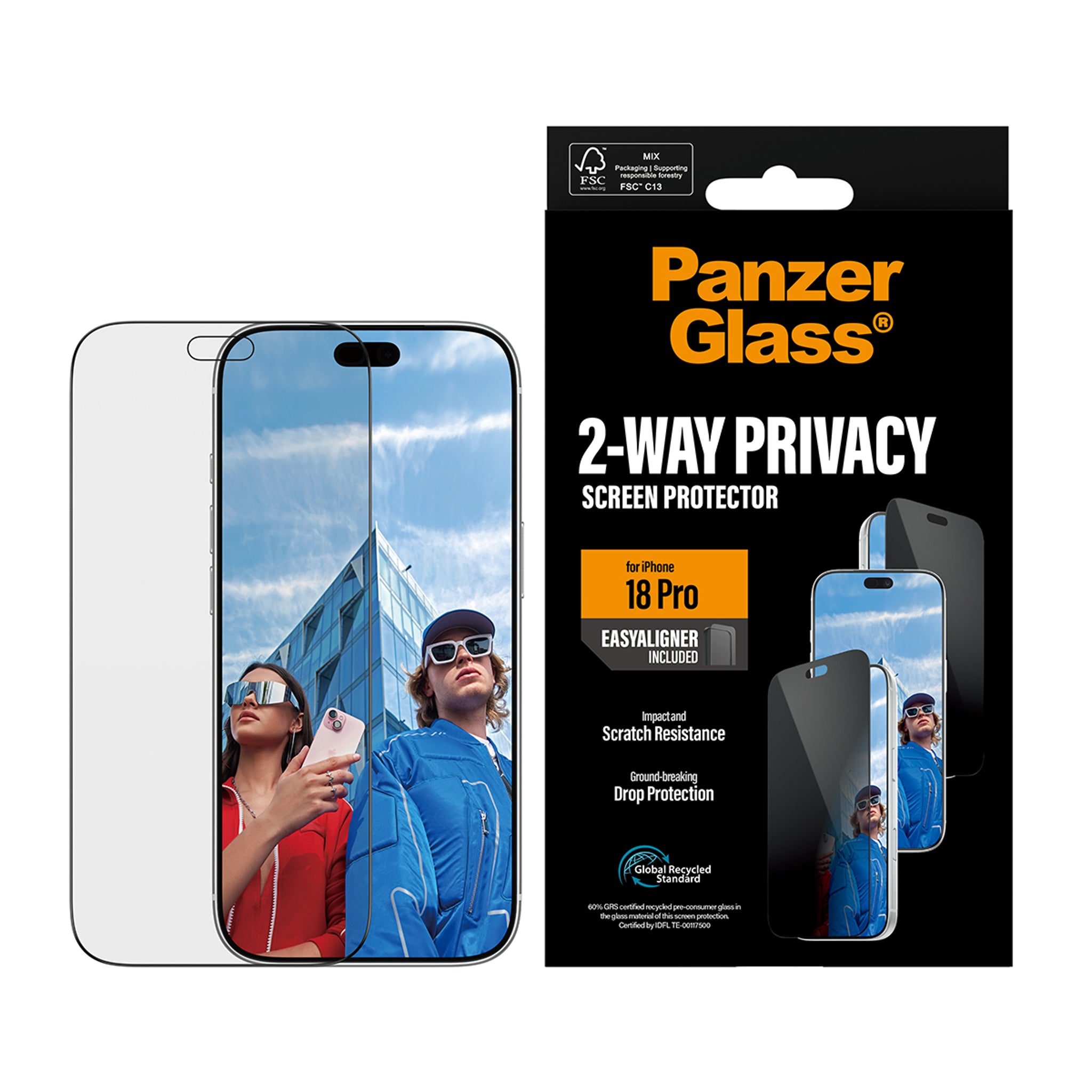 PanzerGlass® 2-Way Privacy Displayschutz iPhone 18 Pro | Ultra-Wide Fit m. EasyAligner
