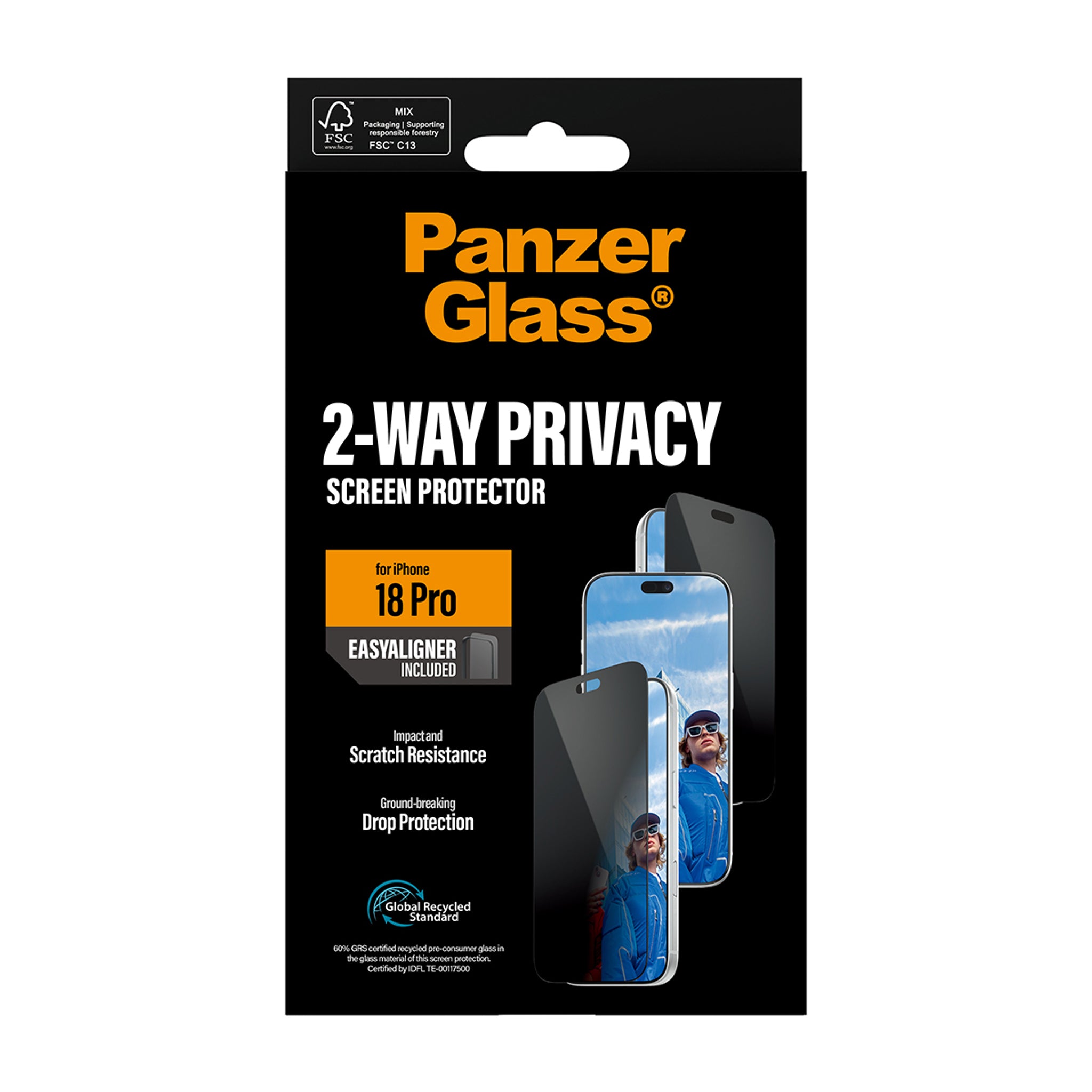 PanzerGlass® 2-Way Privacy Displayschutz iPhone 18 Pro | Ultra-Wide Fit m. EasyAligner