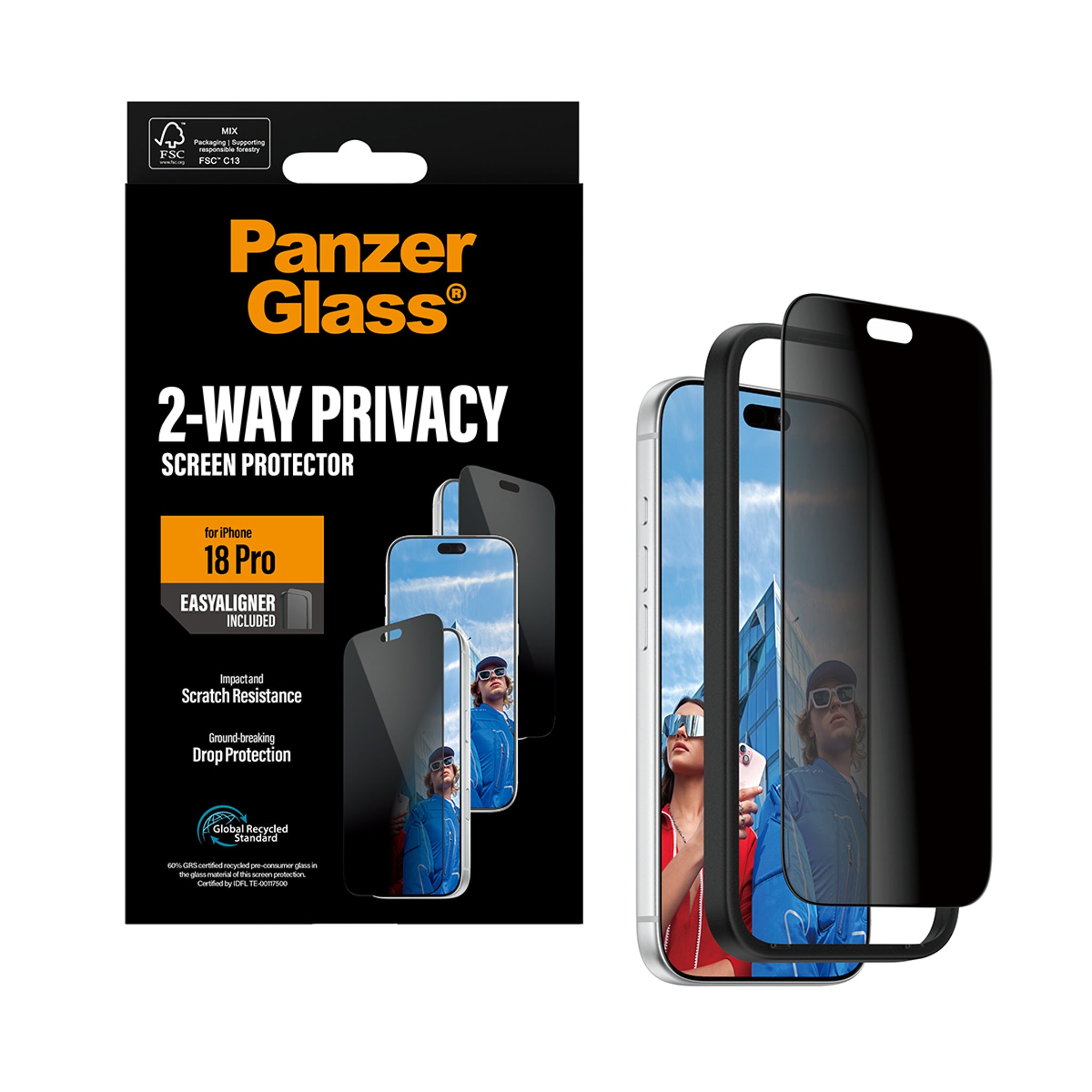 PanzerGlass® 2-Way Privacy Displayschutz iPhone 18 Pro | Ultra-Wide Fit m. EasyAligner