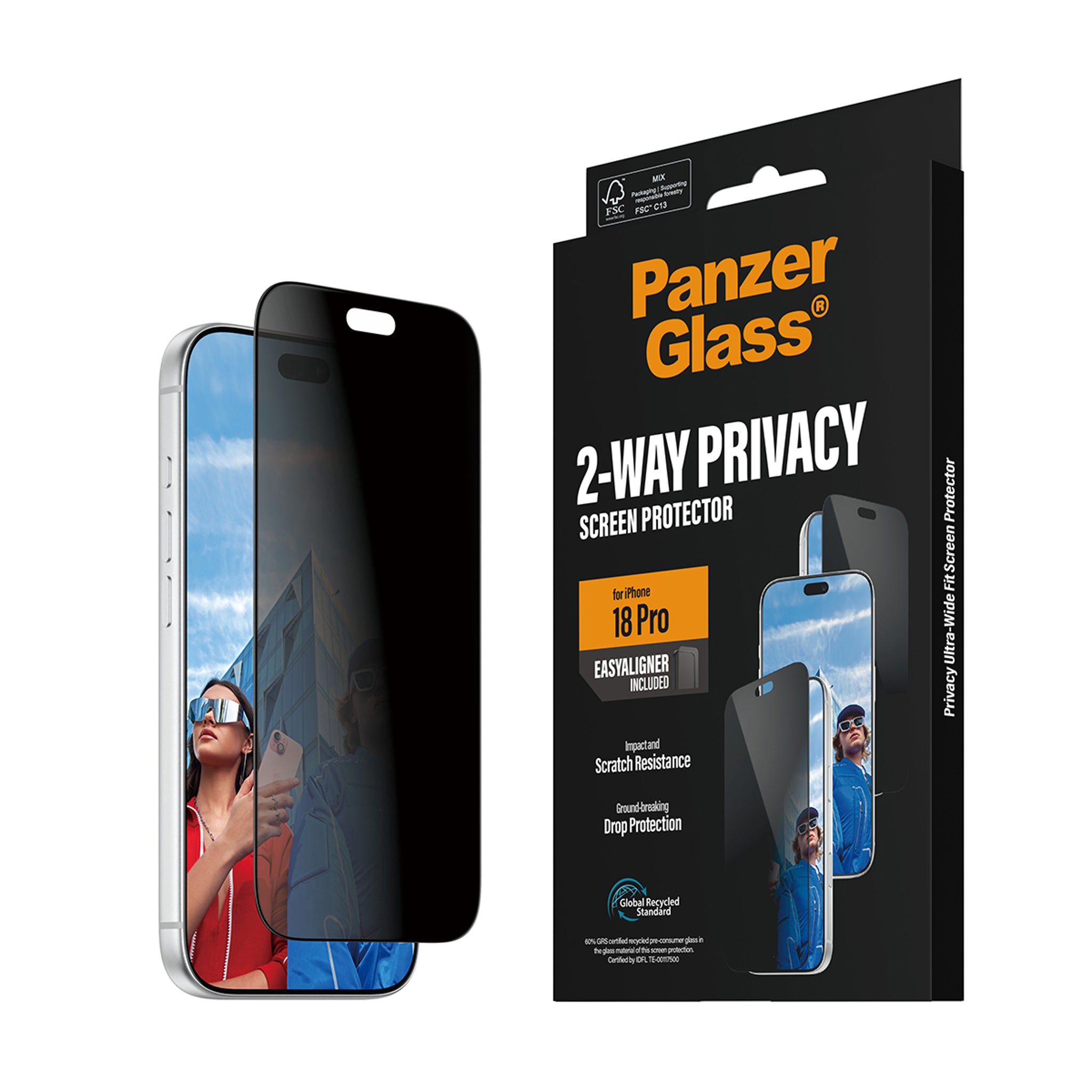 PanzerGlass® 2-Way Privacy Displayschutz iPhone 18 Pro | Ultra-Wide Fit m. EasyAligner
