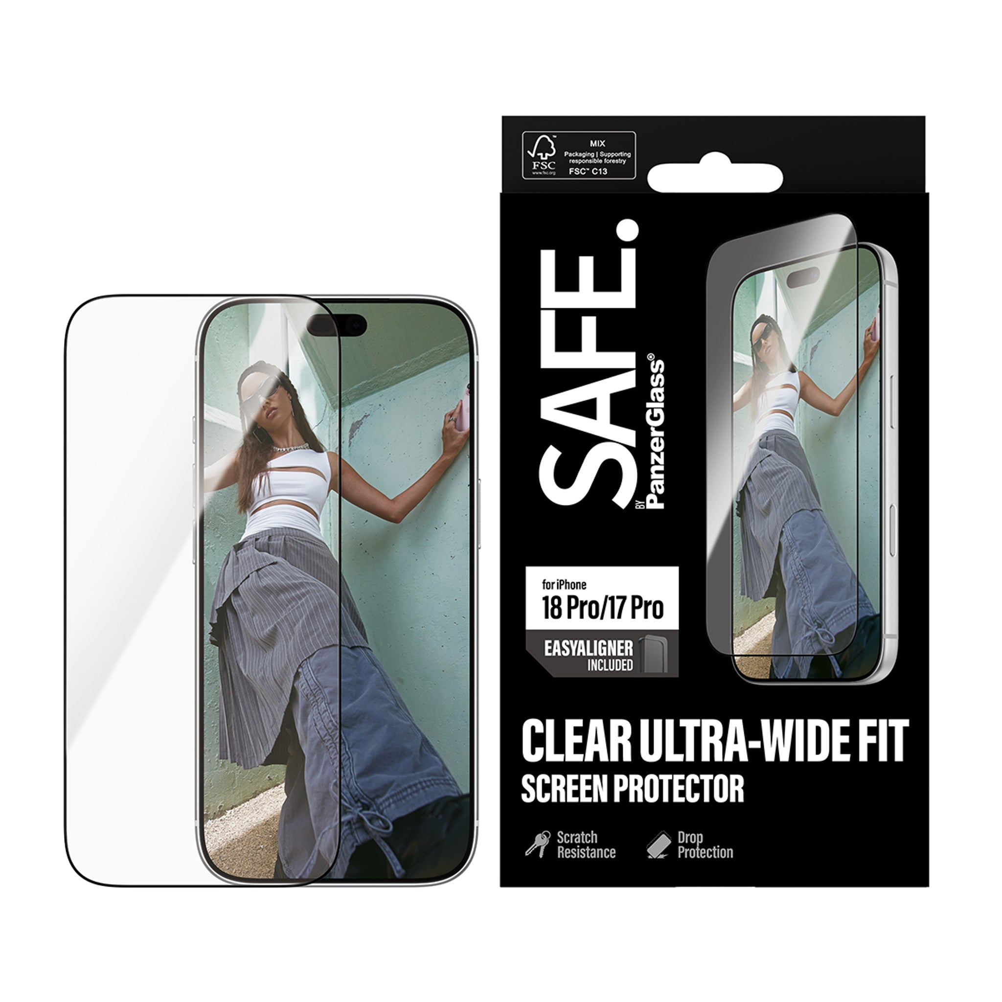 SAFE. by PanzerGlass® Displayschutz iPhone 18 Pro | 17 Pro | Ultra-Wide Fit m. EasyAligner