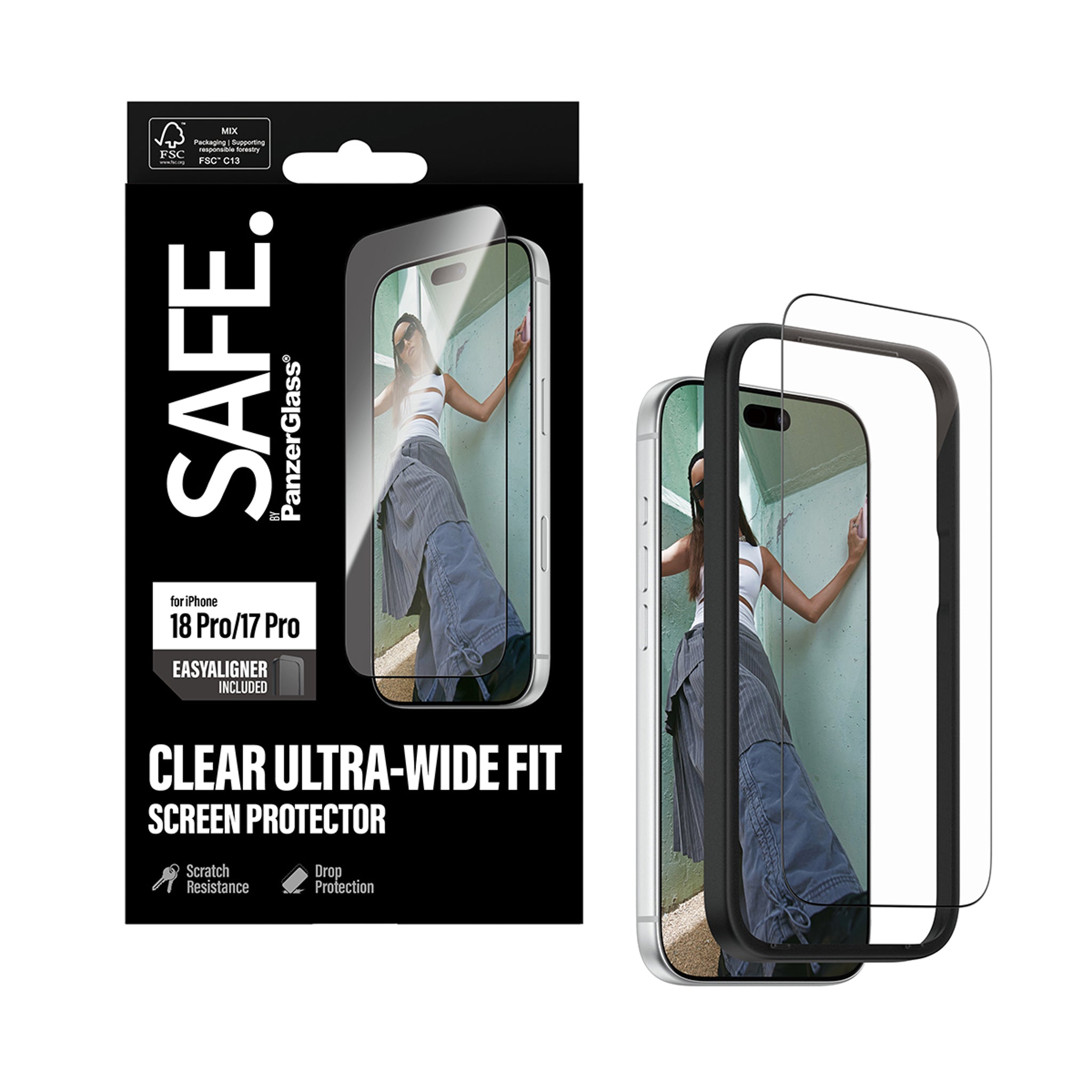 SAFE. by PanzerGlass® Displayschutz iPhone 18 Pro | 17 Pro | Ultra-Wide Fit m. EasyAligner