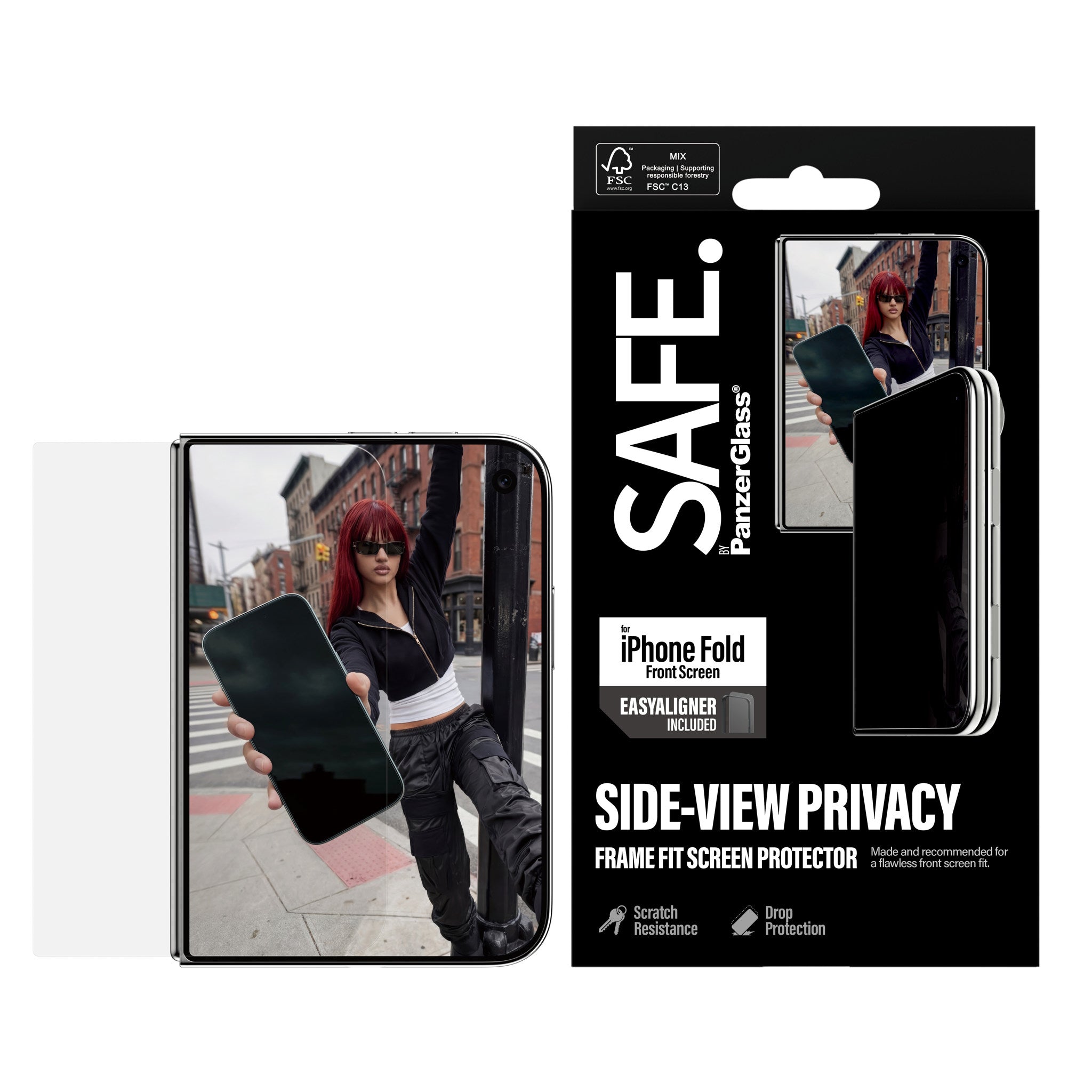 SAFE. by PanzerGlass® 2-Way Privacy Displayschutz Apple iPhone 2026 Fold | FRAME FIT m. EasyAligner (sub-screen)
