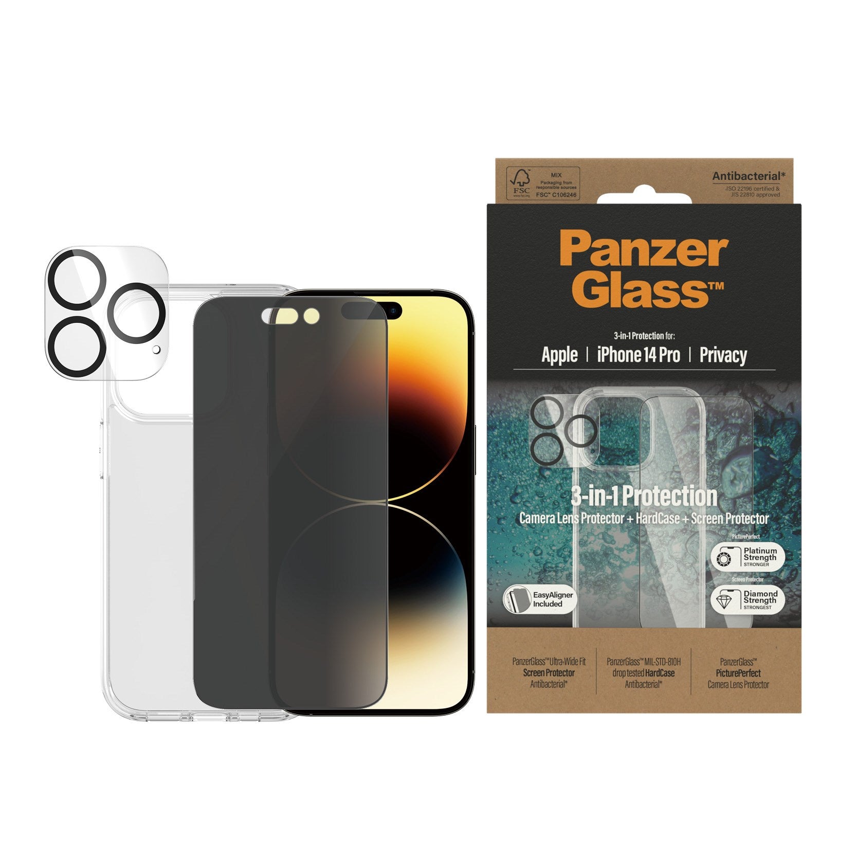 PanzerGlass® Privacy 3-in-1 Pakke iPhone 14 Pro
