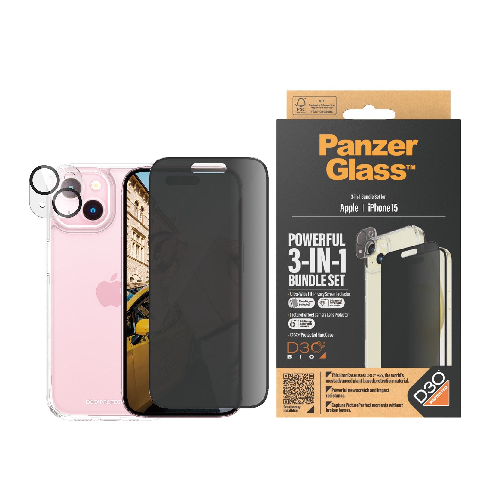 PanzerGlass® Privacy 3-in-1 Set iPhone 15
