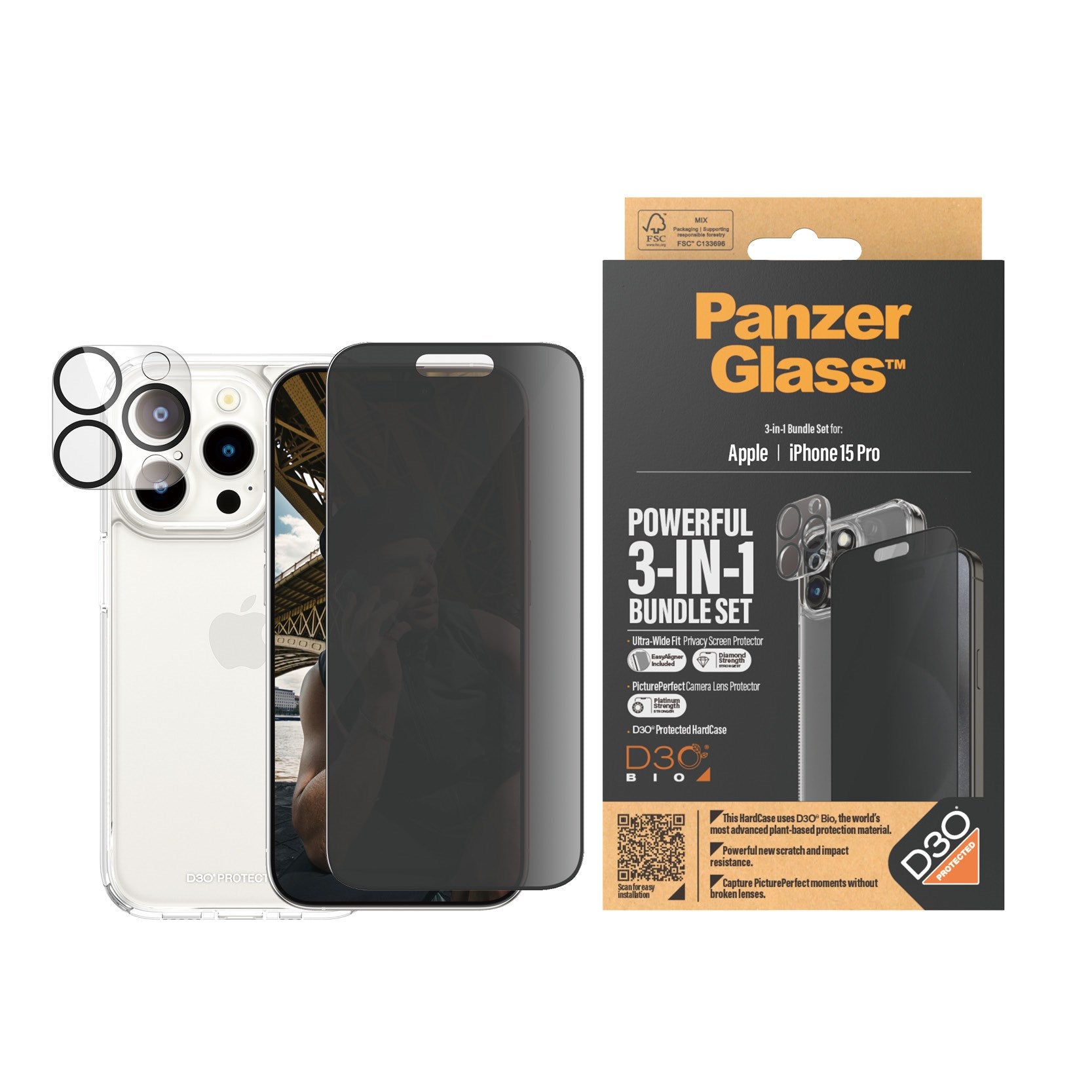 PanzerGlass® Privacy 3-in-1 Set iPhone 15 Pro