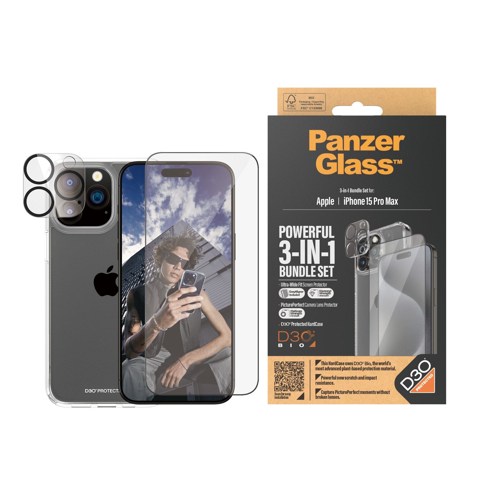 PanzerGlass® 3-in-1 Set iPhone 15 Pro Max