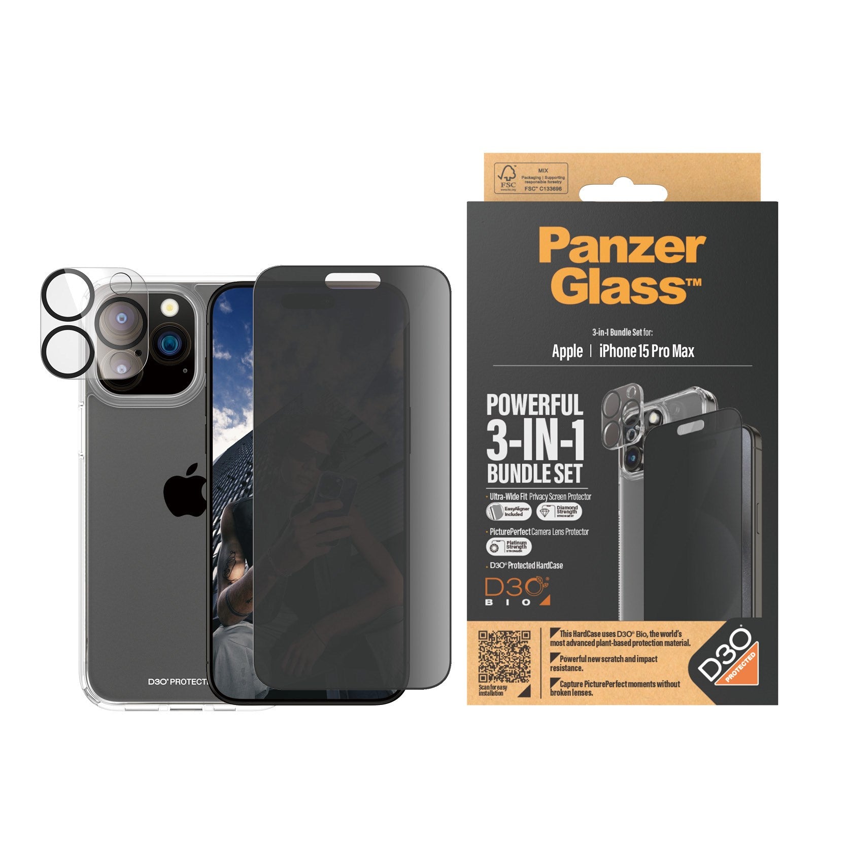 PanzerGlass® Privacy 3-in-1 Set iPhone 15 Pro Max