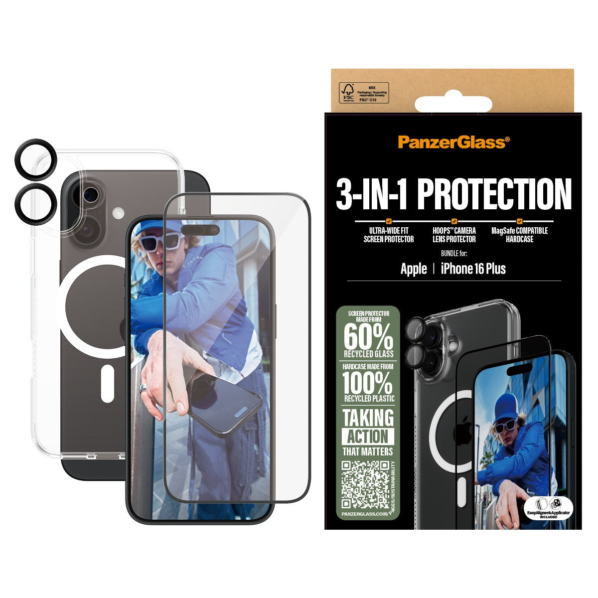 PanzerGlass® 3-in-1 Schutz Set iPhone 16 Plus