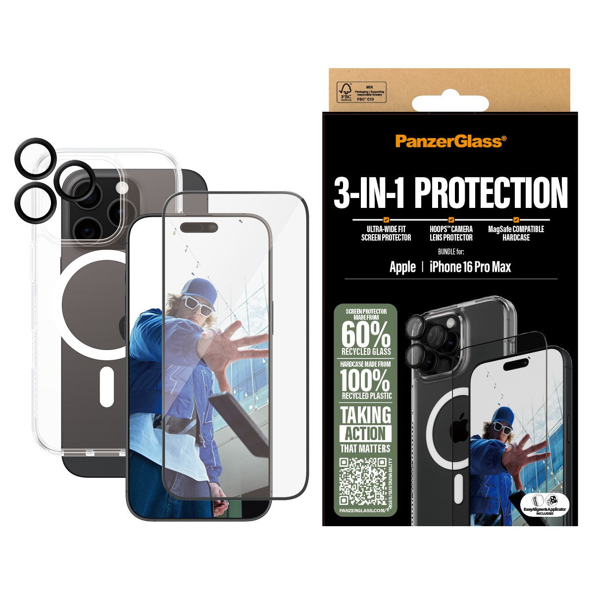 PanzerGlass® 3-in-1 Schutz Set iPhone 16 Pro Max