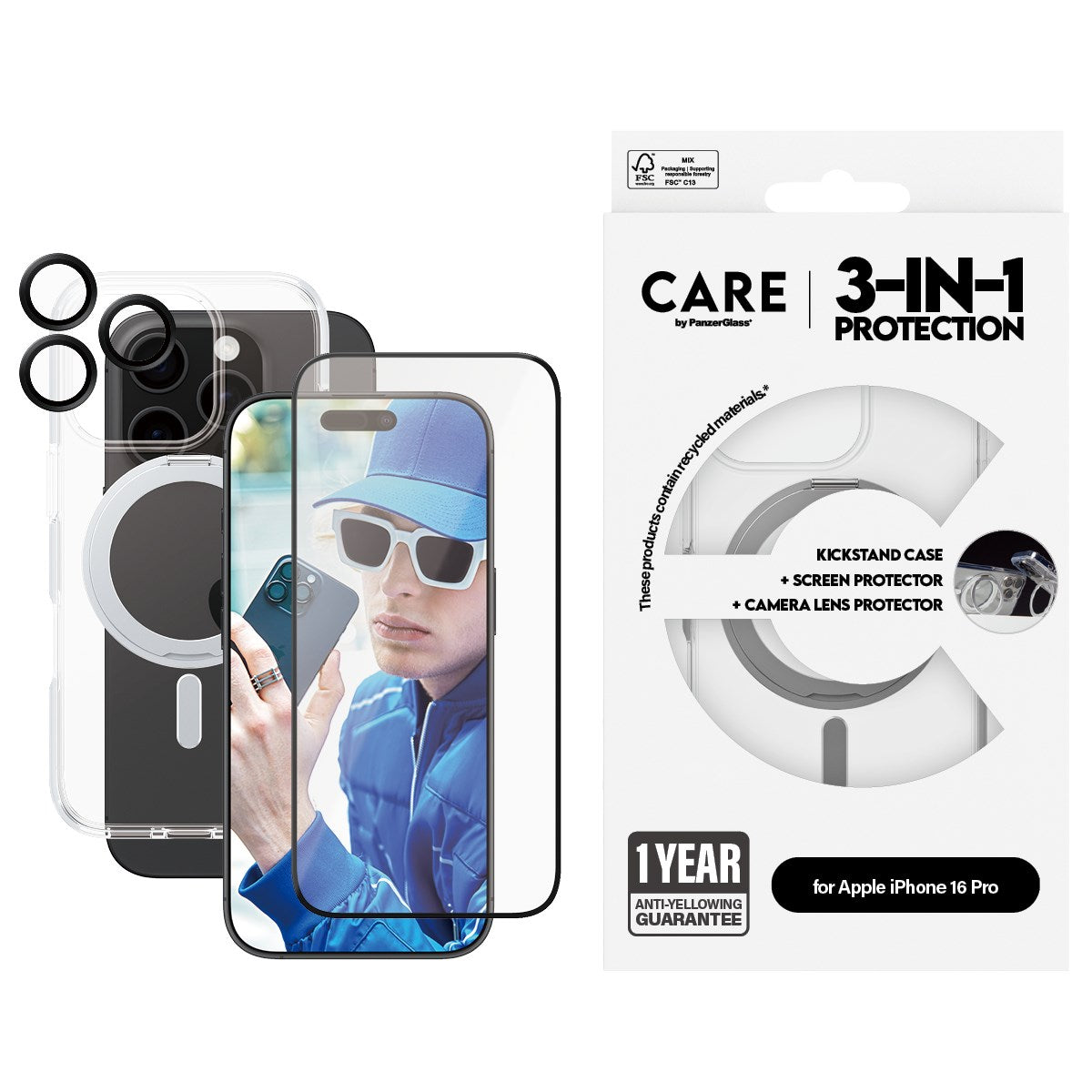 CARE by PanzerGlass® Feature 3-in-1 Ceramic Set iPhone 16 Pro