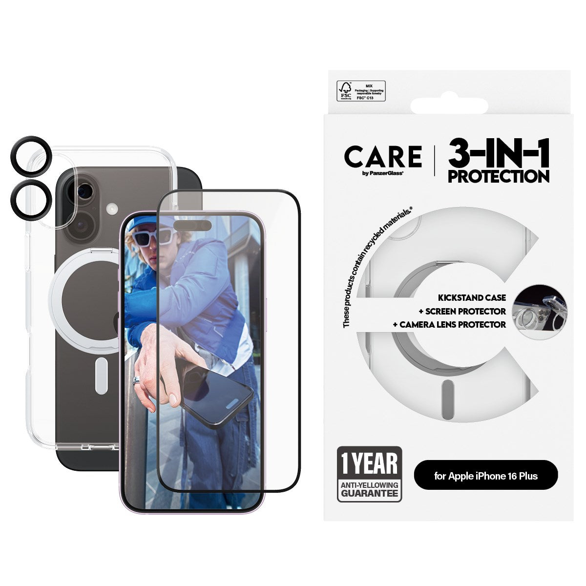 CARE by PanzerGlass® Feature 3-in-1 Ceramic Set iPhone 16 Plus
