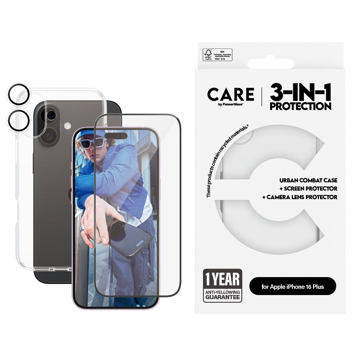 CARE by PanzerGlass® Flagship 3-in-1 Set iPhone 16 Plus