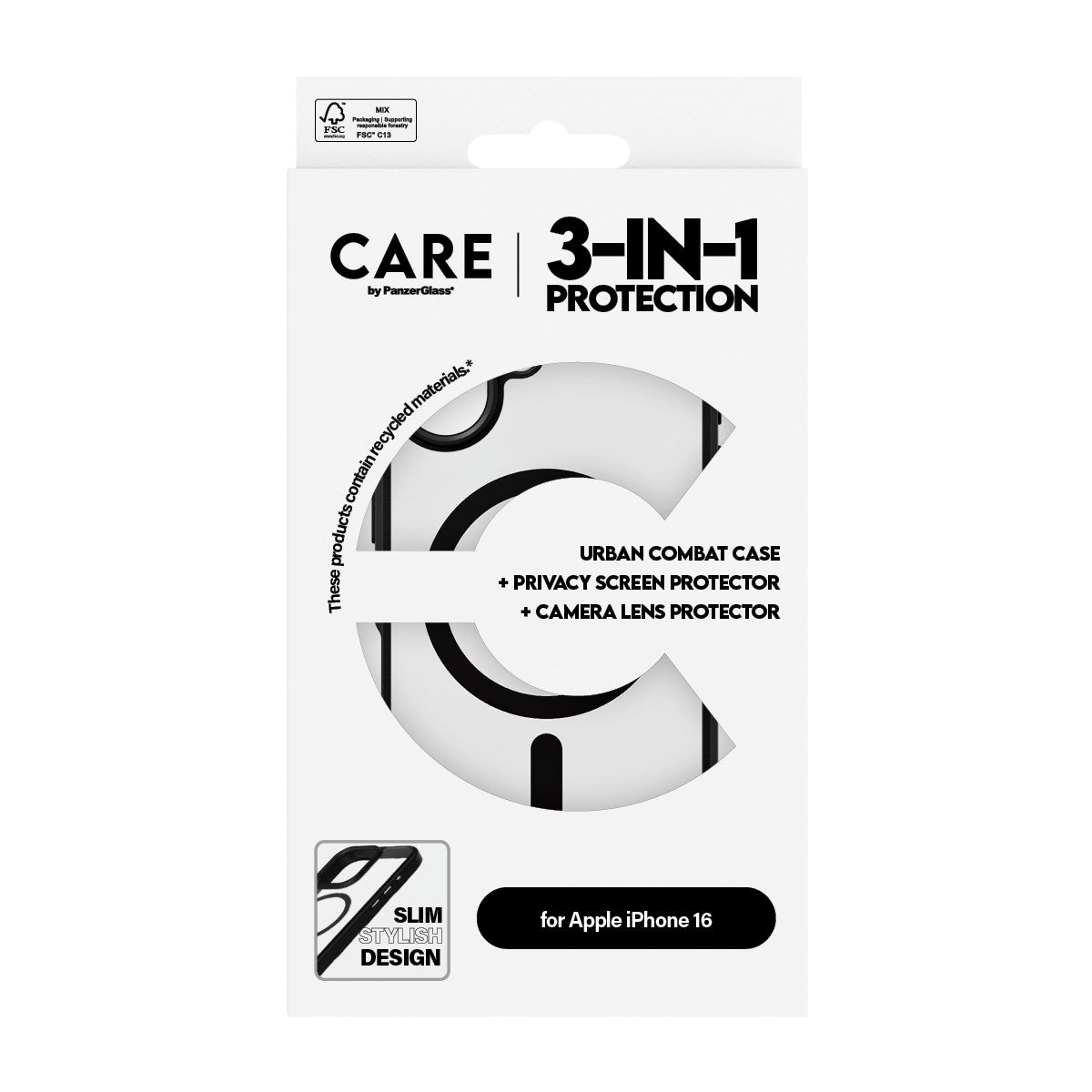 CARE by PanzerGlass® Flagship 3-in-1 Privacy Set iPhone 16