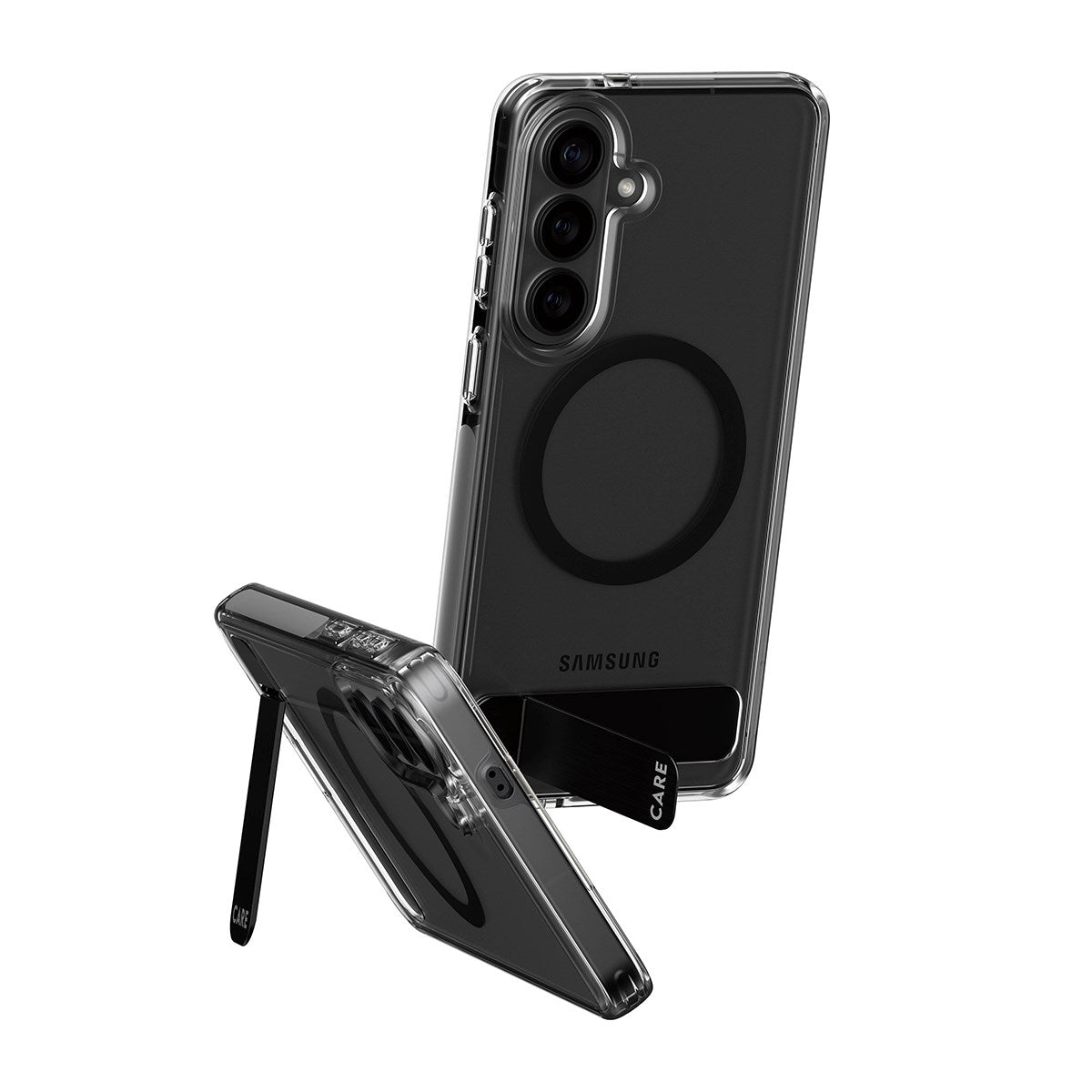 CARE™ by PanzerGlass® Urban Explorer Case Transparent m. Schwarz Kickstand & Qi Samsung Galaxy S26+
