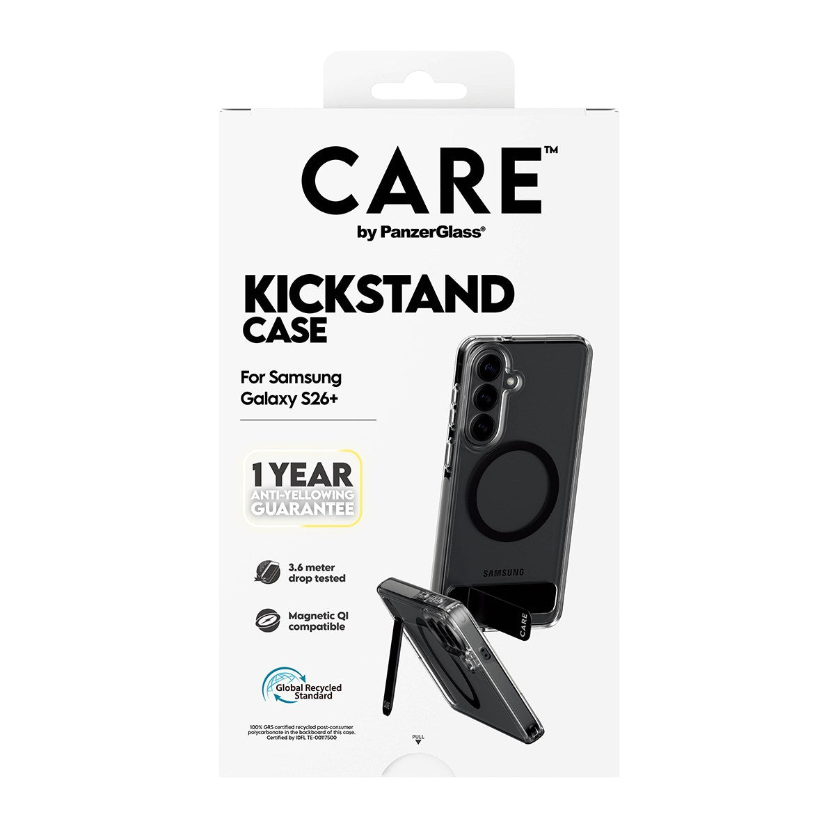 CARE™ by PanzerGlass® Urban Explorer Case Transparent m. Schwarz Kickstand & Qi Samsung Galaxy S26+