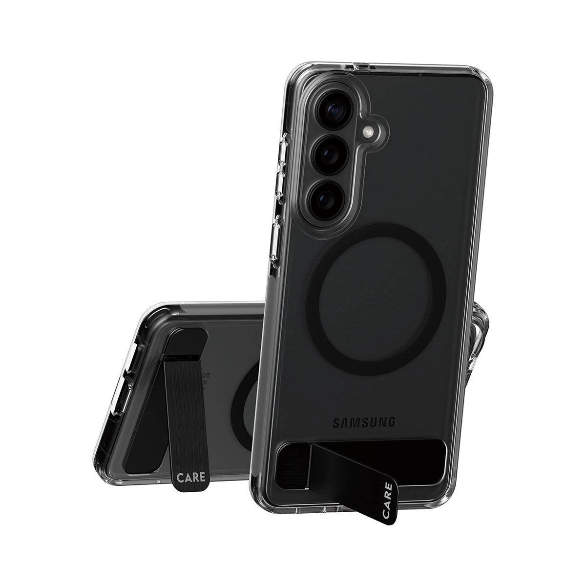 CARE™ by PanzerGlass® Urban Explorer Case Transparent m. Schwarz Kickstand & Qi Samsung Galaxy S26+