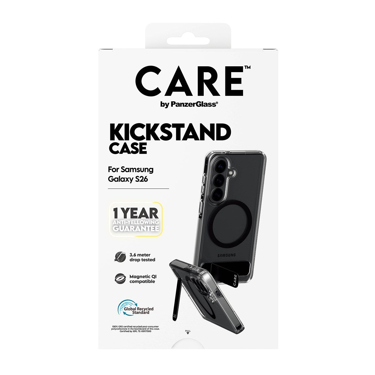 CARE™ by PanzerGlass® Urban Explorer Case Transparent m. Schwarz Kickstand & Qi Samsung Galaxy S26