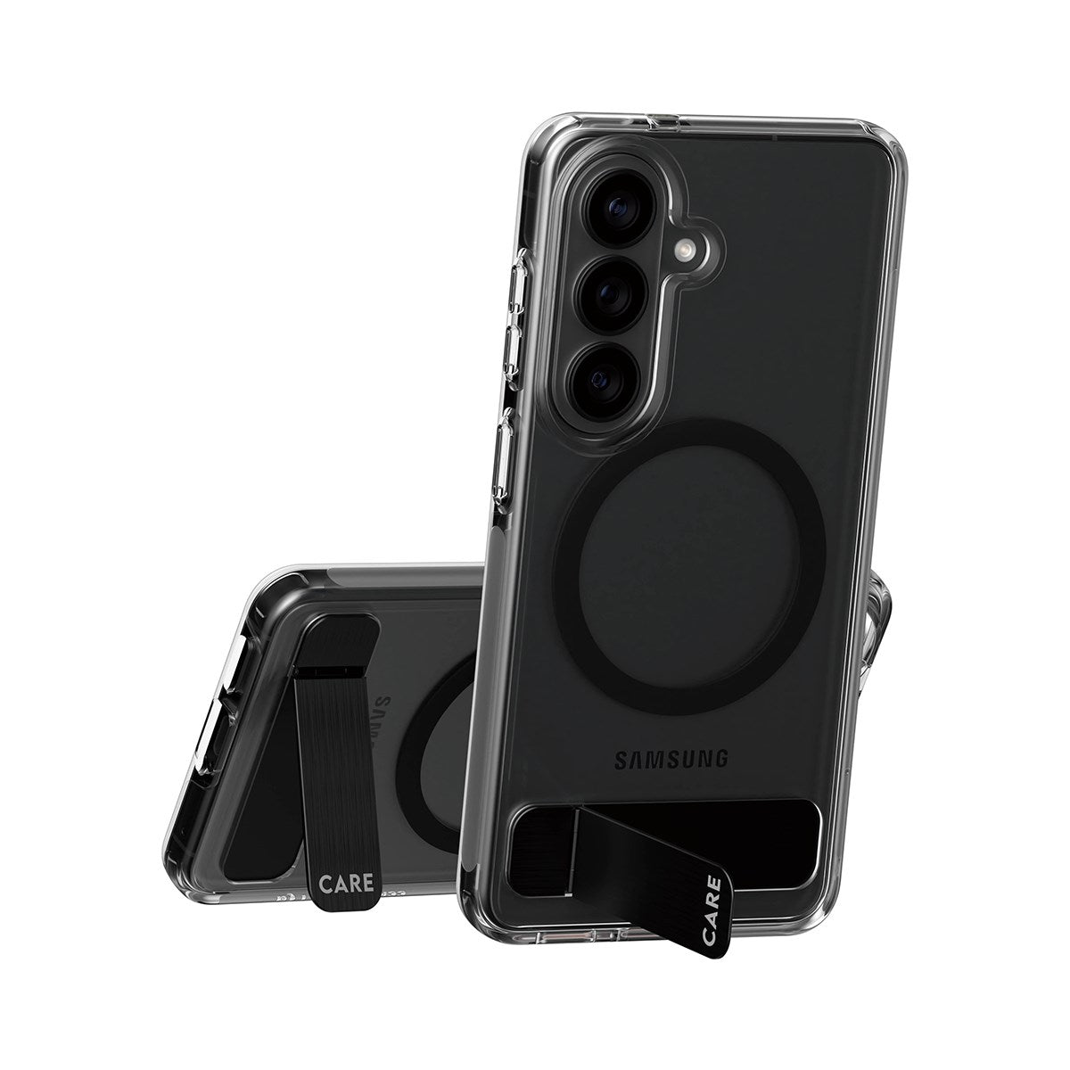 CARE™ by PanzerGlass® Urban Explorer Case Transparent m. Schwarz Kickstand & Qi Samsung Galaxy S26