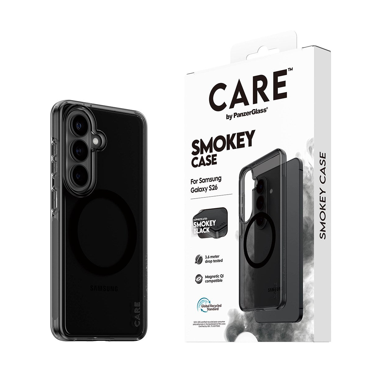 CARE™ by PanzerGlass® Urban Explorer Case Smokey m. Schwarz Qi Samsung Galaxy S26