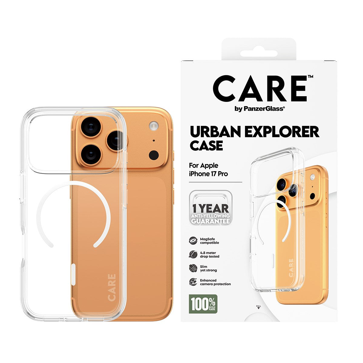 CARE by PanzerGlass® Flagship Case Transparent Urban Explorer m. Weiß MagSafe iPhone 17 Pro