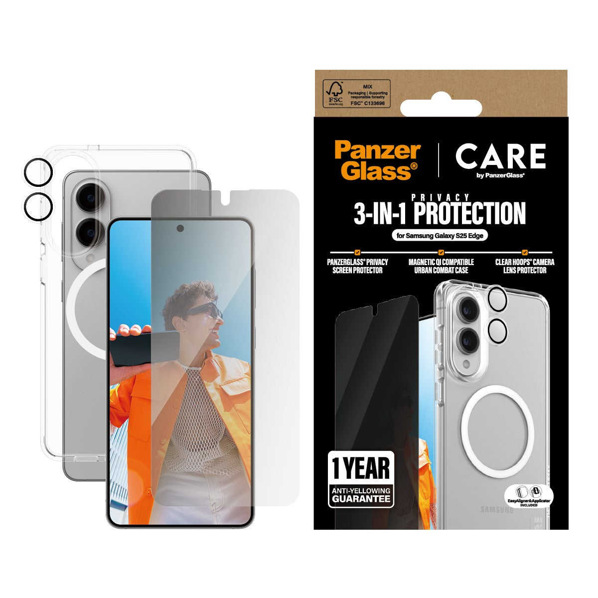 CARE by PanzerGlass® Flagship 3-in-1 Privacy Bundle Samsung S25 Edge