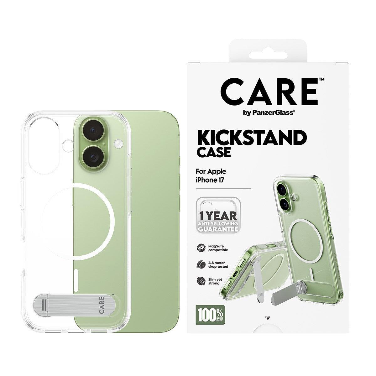 CARE by PanzerGlass® Feature Case Transparent m. Kickstand & MagSafe iPhone 17
