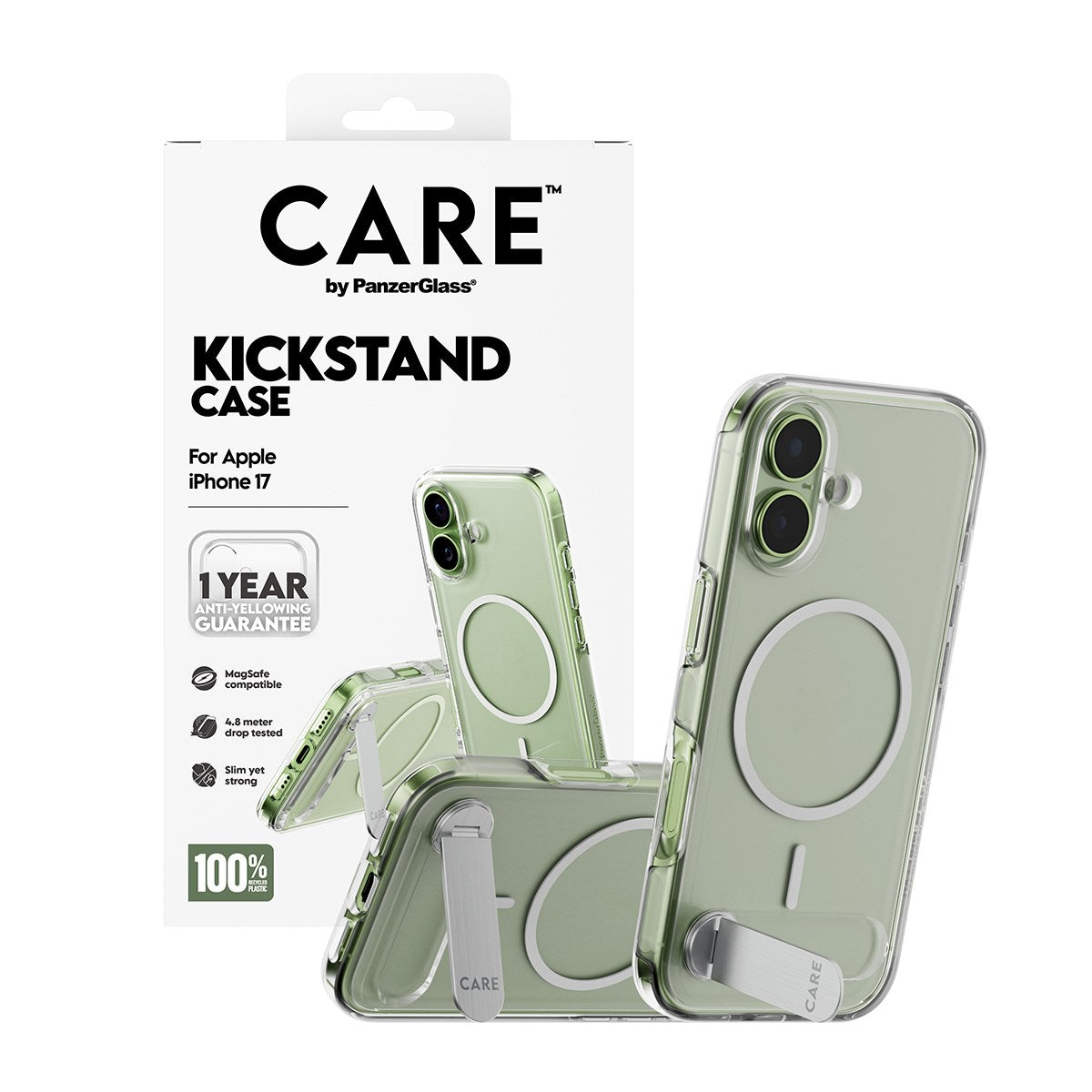 CARE by PanzerGlass® Feature Case Transparent m. Kickstand & MagSafe iPhone 17
