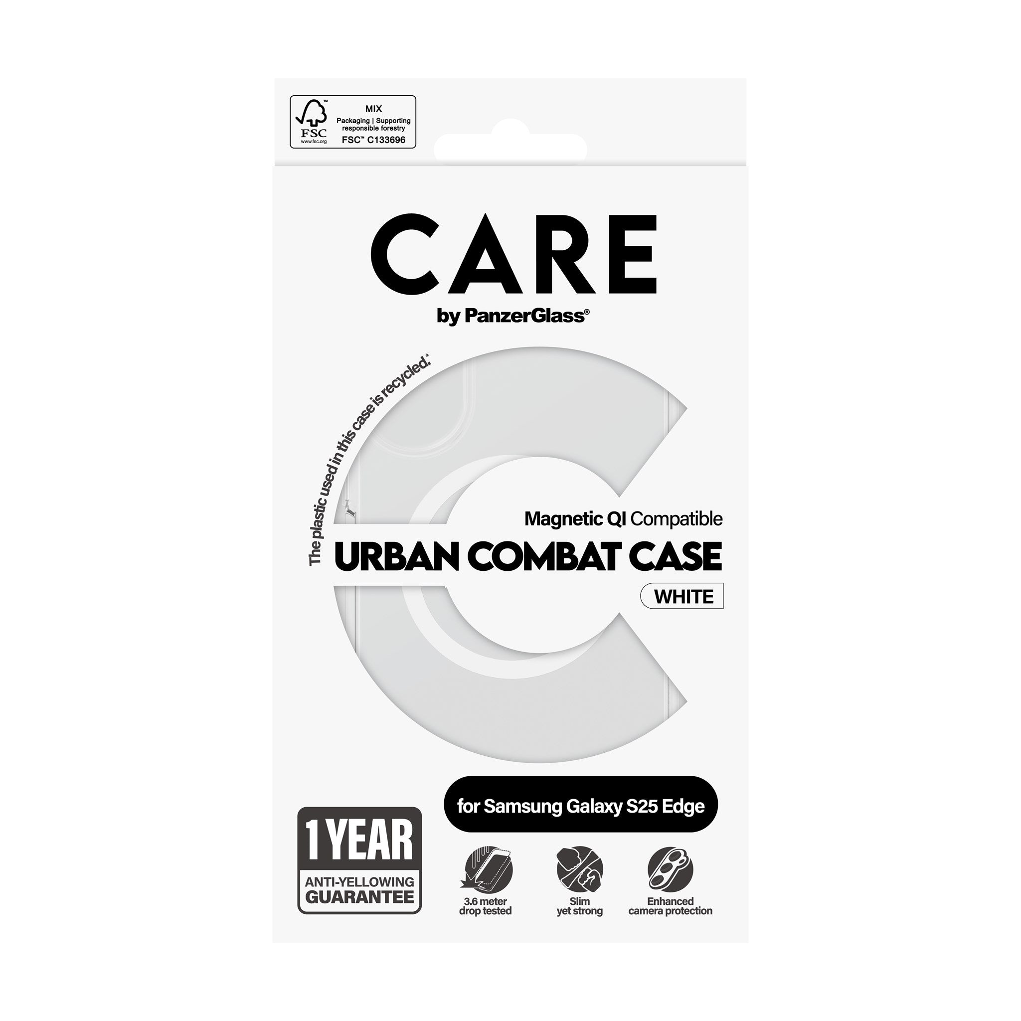 CARE by PanzerGlass® Flagship Case Transparent Urban Combat m. Weiß Qi Compatible Samsung S25 Edge