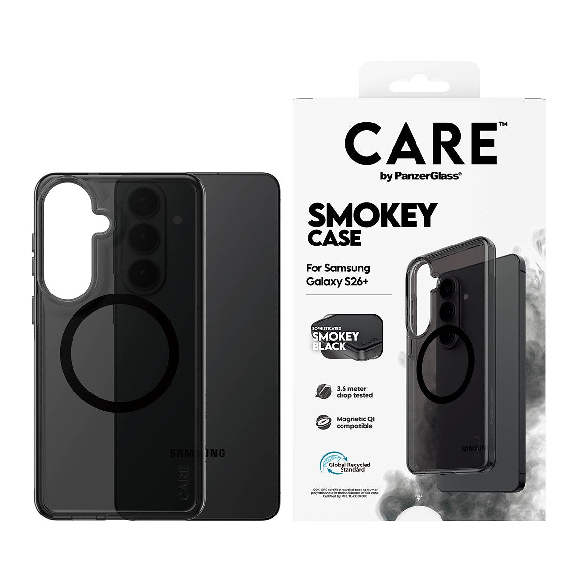CARE™ by PanzerGlass® Urban Explorer Case Smokey m. Schwarz Qi Samsung Galaxy S26+